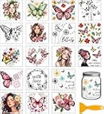 18Pcs Butterfly Rub on Transfer 3.9x3.6inch Colorful Dandelion Lady Home Decals Woman Flower Cup Transfer Decals for Furniture Vase Glass Art Crafts Decorations