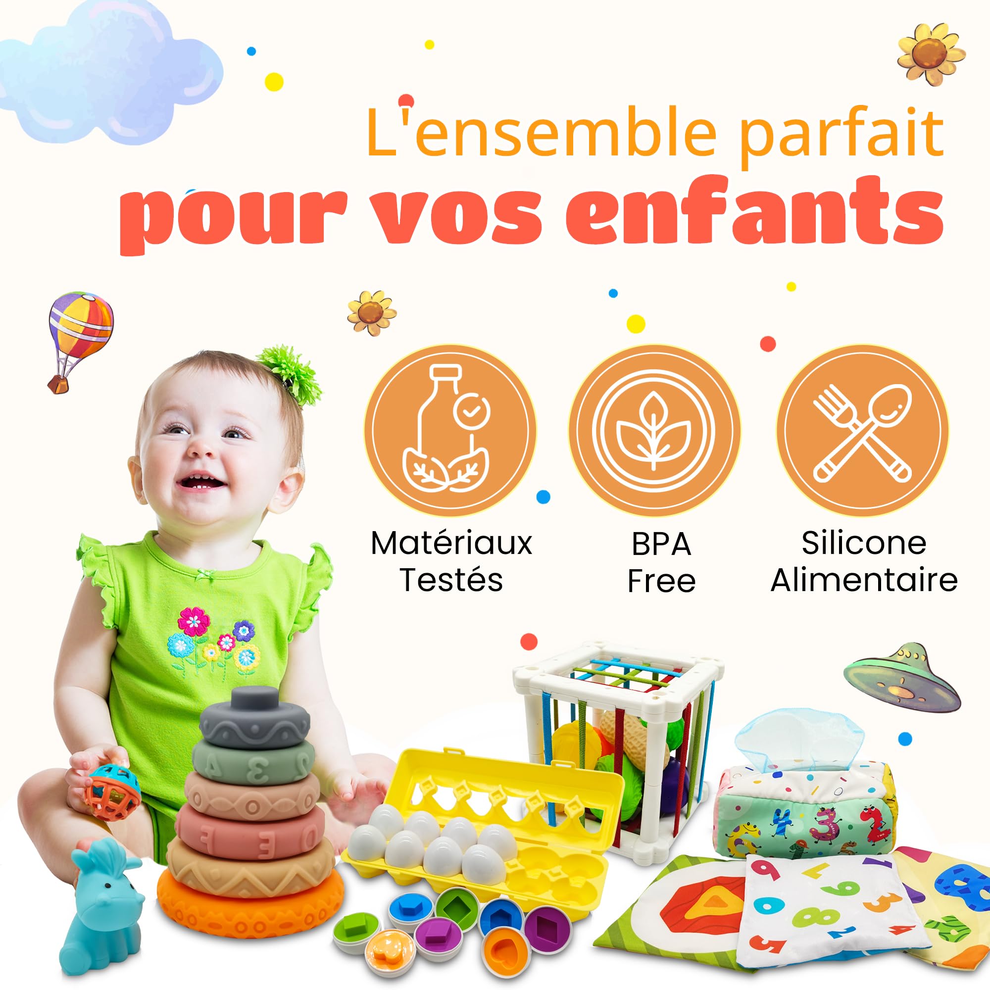 Jouets Montessori pour Bébé - Balle Sensorielle - Cube Activité Souple Jouets Montessori pour Bébé - Balle Sensorielle - Cube Activité Souple