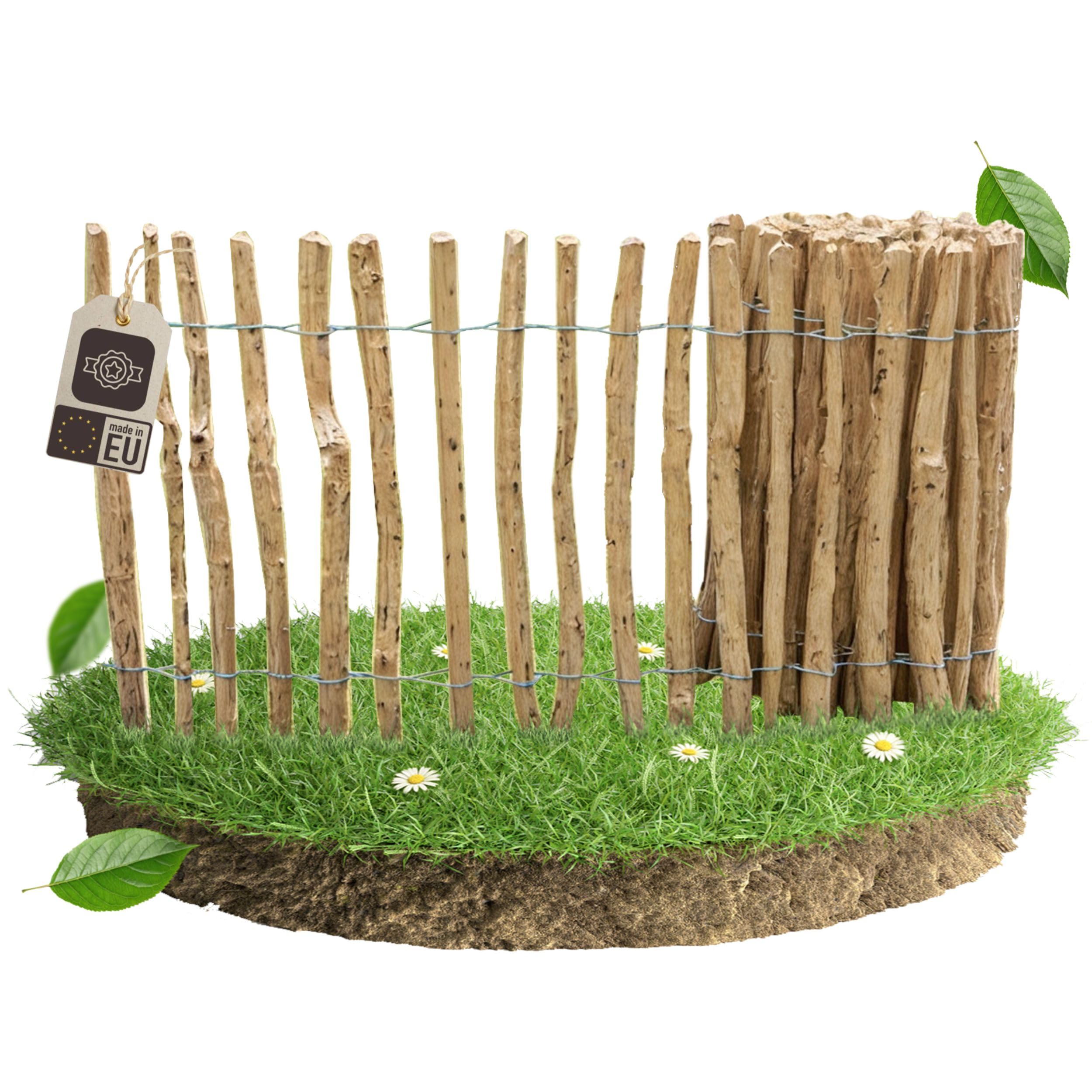 Cercado Enrollable de estacas de avellano y castaño 5m x 70cm Alto, separación 4-6cm, delimitación jardín, Madera Natural, huerto, Perros