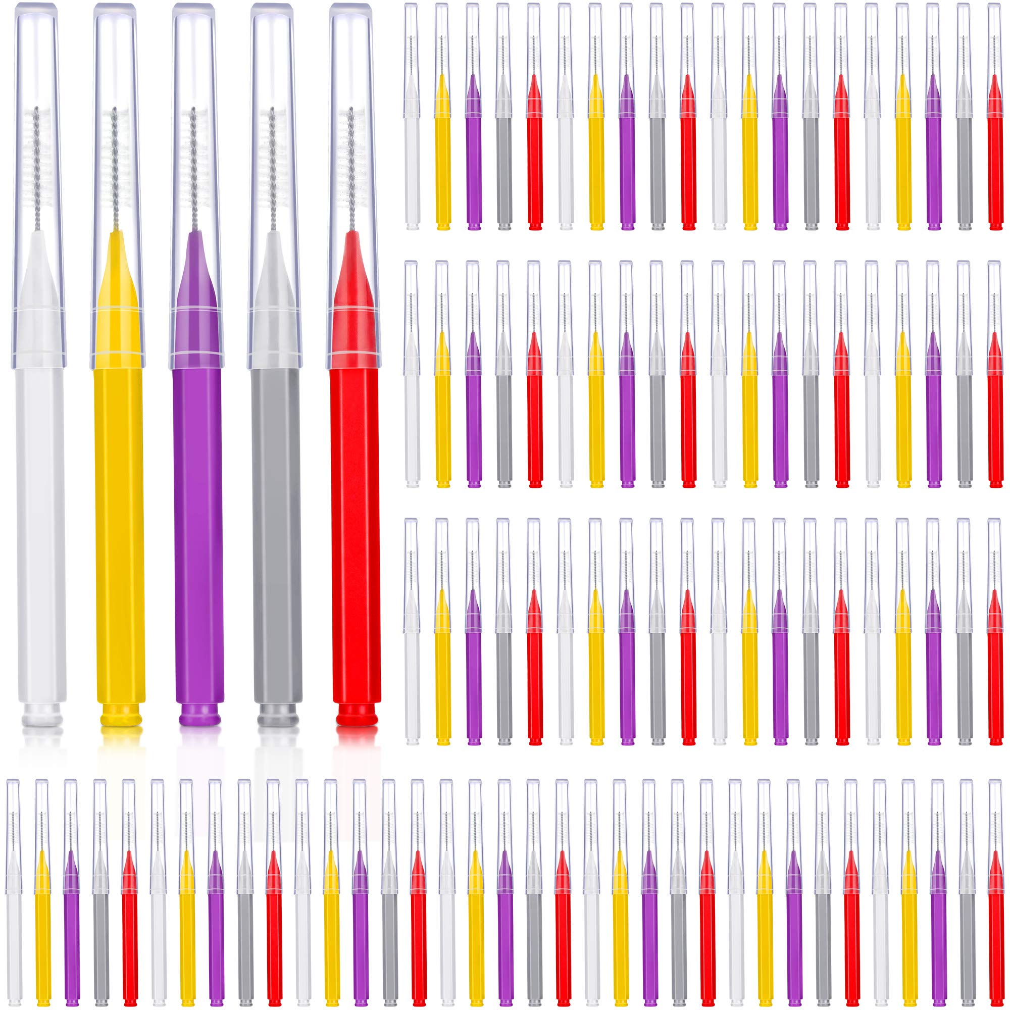 Patelai 100 Pieces Braces Brush for Cleaner Interdental Brush Toothpick Dental Tooth Flossing Head Oral Dental Hygiene Flosser Toothpick Cleaners Tooth Cleaning Tool (Classic Colors,Assorted Sizes)