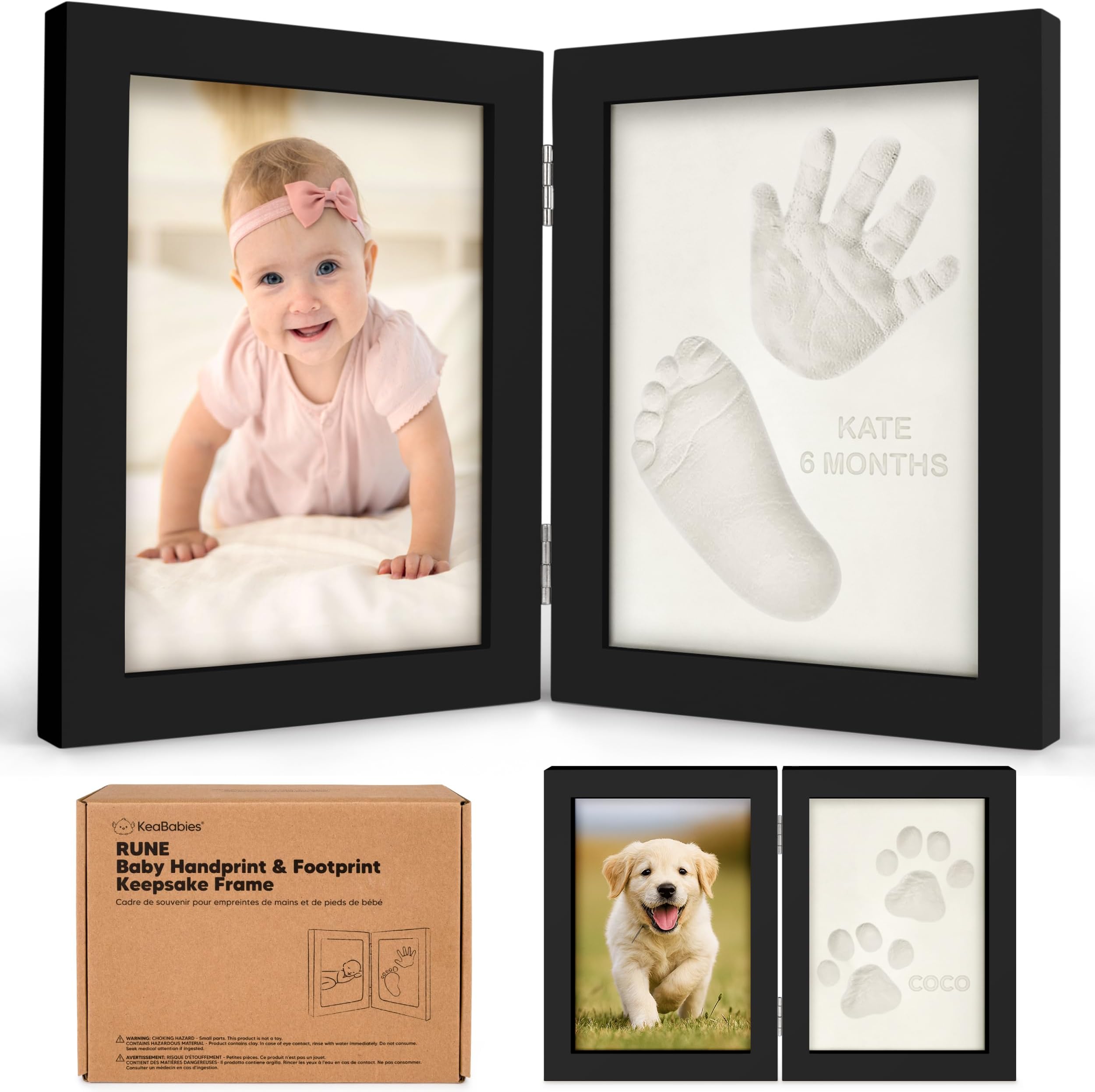 Baby Hand and Footprint Kit - Quick Dry Clay for Newborn Keepsake Feet and Handprint, Nursery Picture Frame, Cat Dog Paw Print Kit,Personalized Mothers Day New Mom Gifts for Baby Showers (Onyx Black)