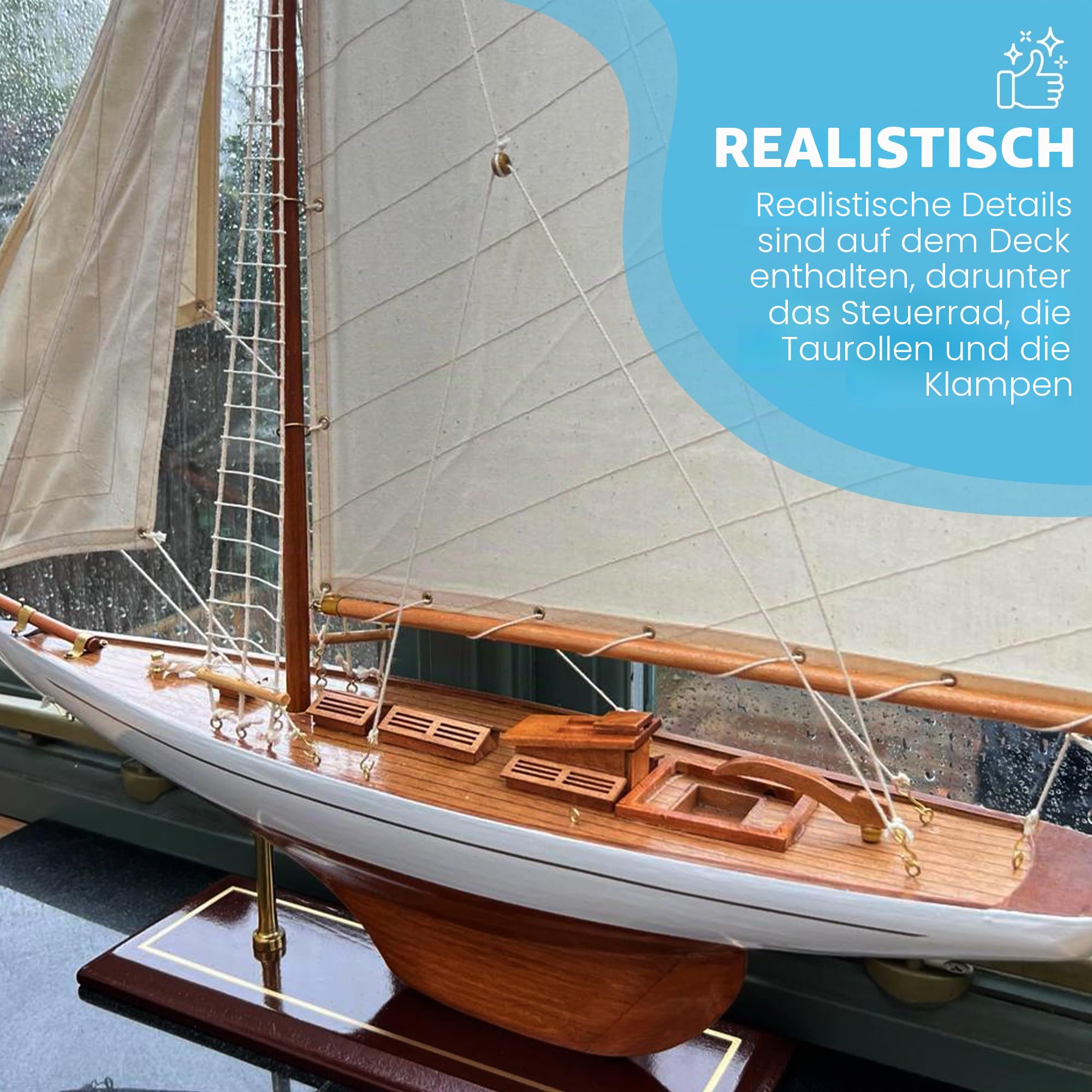 Thorness Voll Rigged Lulworth Modellyacht | 65 cm (L) x 72 cm (H) | nautisches Ornament | Segelboot-Modell | Lulworth Segelschiff-Modell | komplett montiertes Modellboot fertig zum Ausstellen