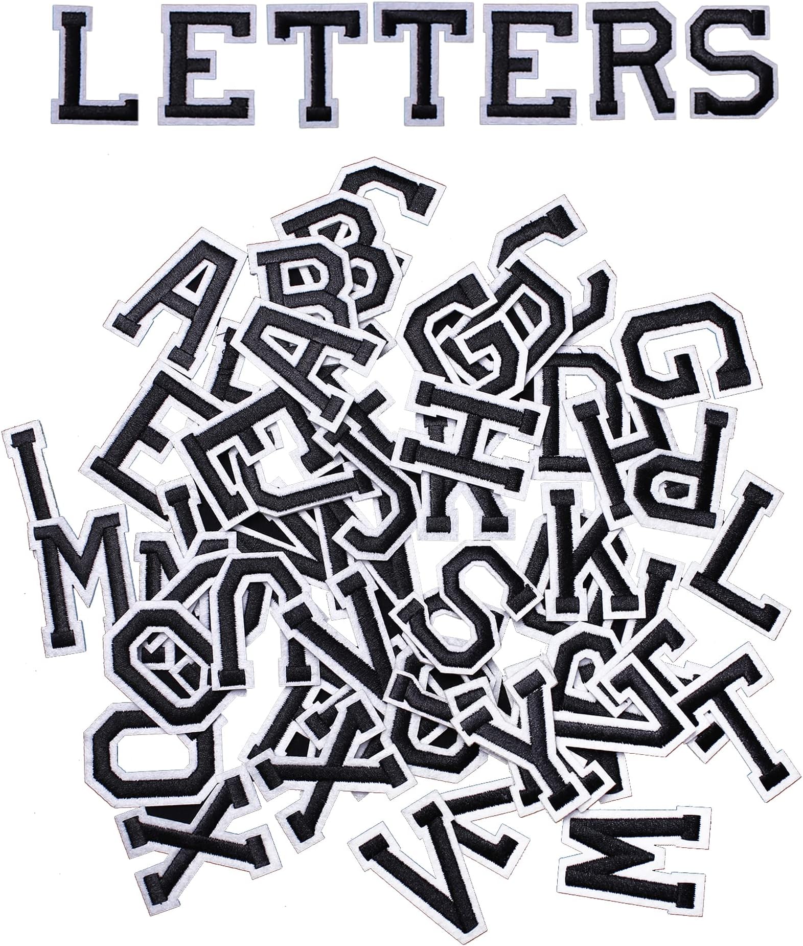 AXEN 52pcs Alphabet A to Z Patches, Iron on Sew on Letters for Clothes, Classic Black