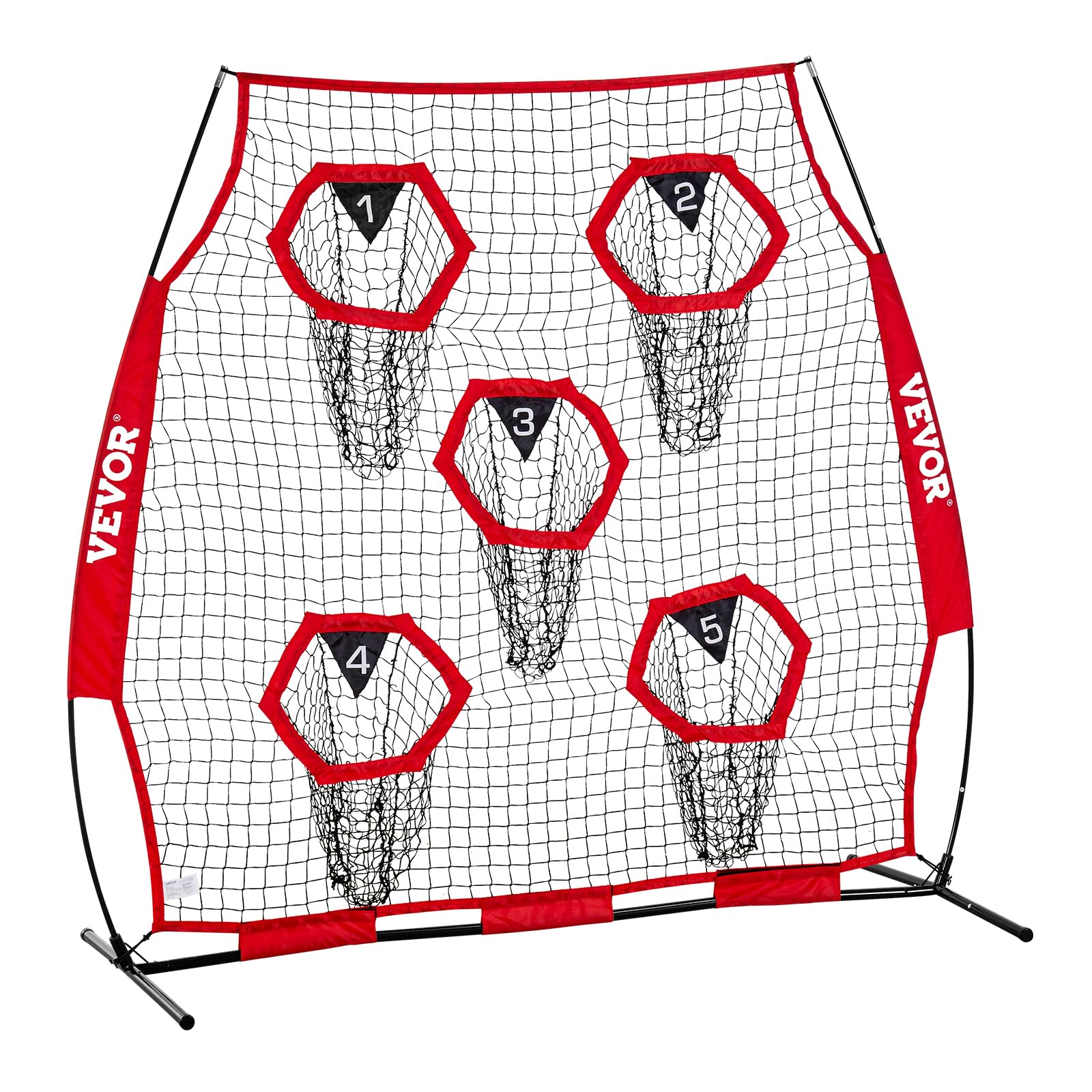 VEVOR Red de Lanzamiento para Entrenadores de fútbol, 1,8 x 1,8 m, Red de Entrenamiento con 5 Bolsillos para Diana, Red sin Nudos con Correas y Bolsa de Transporte, Mejora la precisión de Lanzamiento