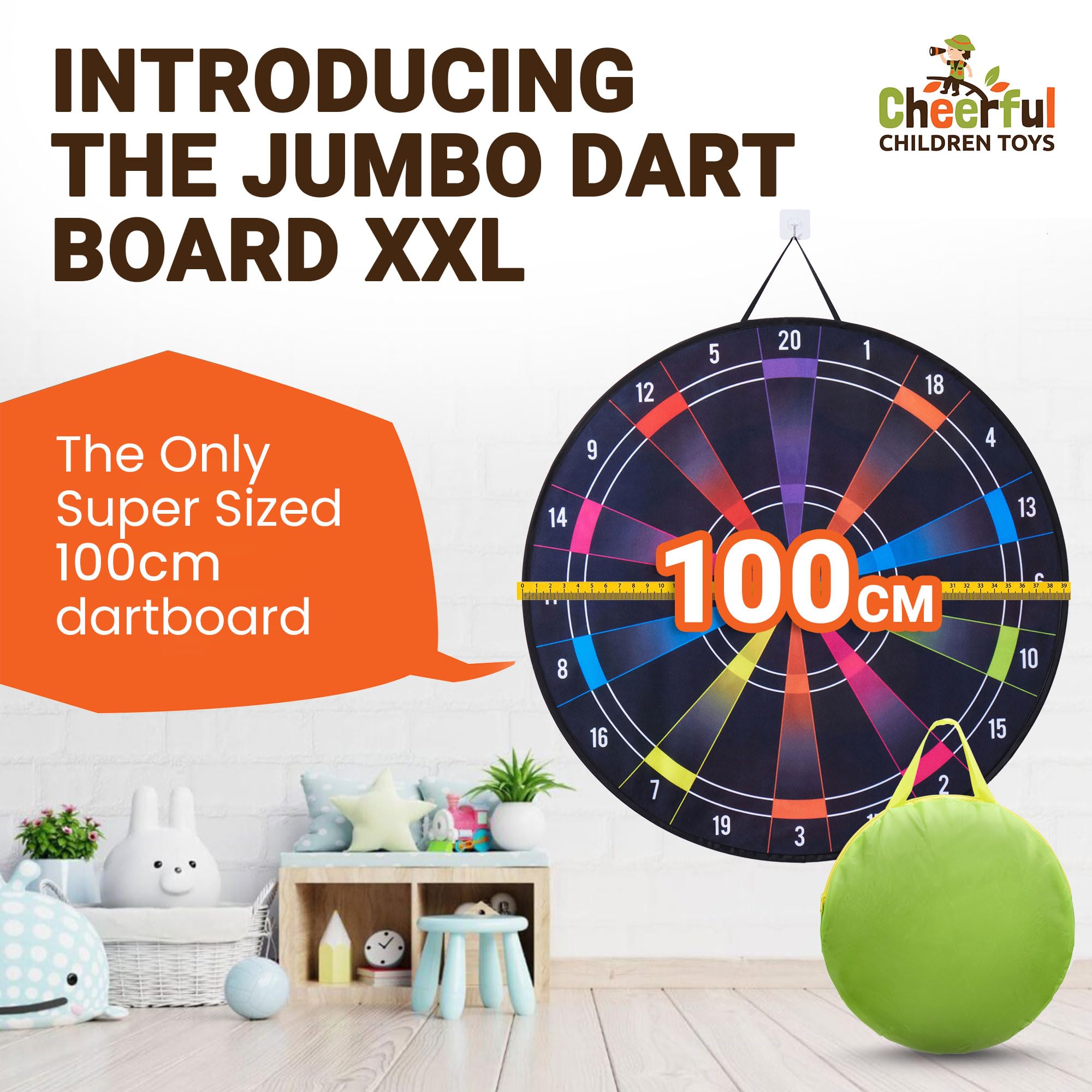 Cheerful Children Toys Jumbo Kids Dart Board Set XL or XXL, Large Dart Board with Reversible Designs - Image 2