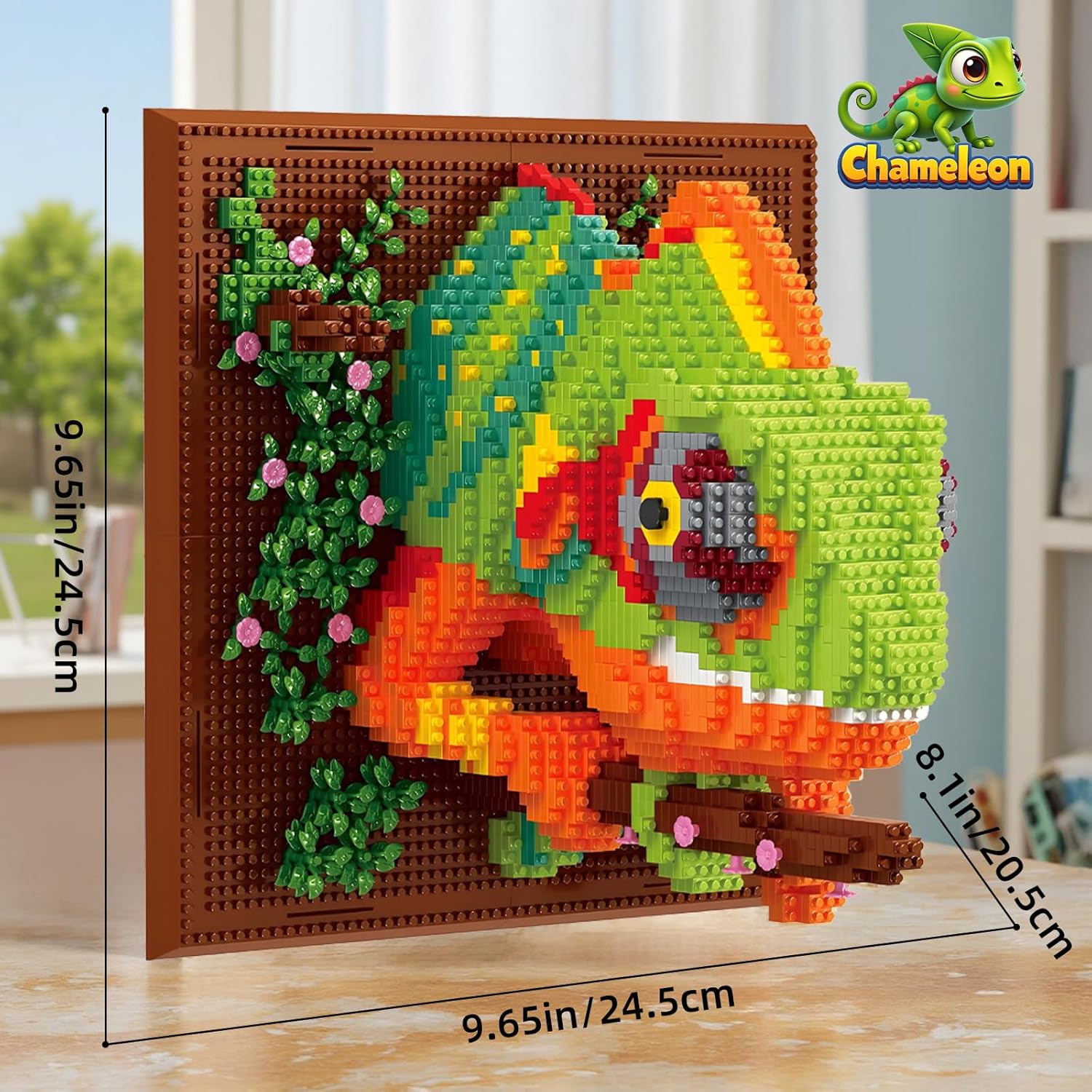 Wall Art Chameleon Building Blocks Set,Wall Mounted Chameleon Micro Building Blocks for Adults(2688 Pieces),Gifts for Kid and Adult