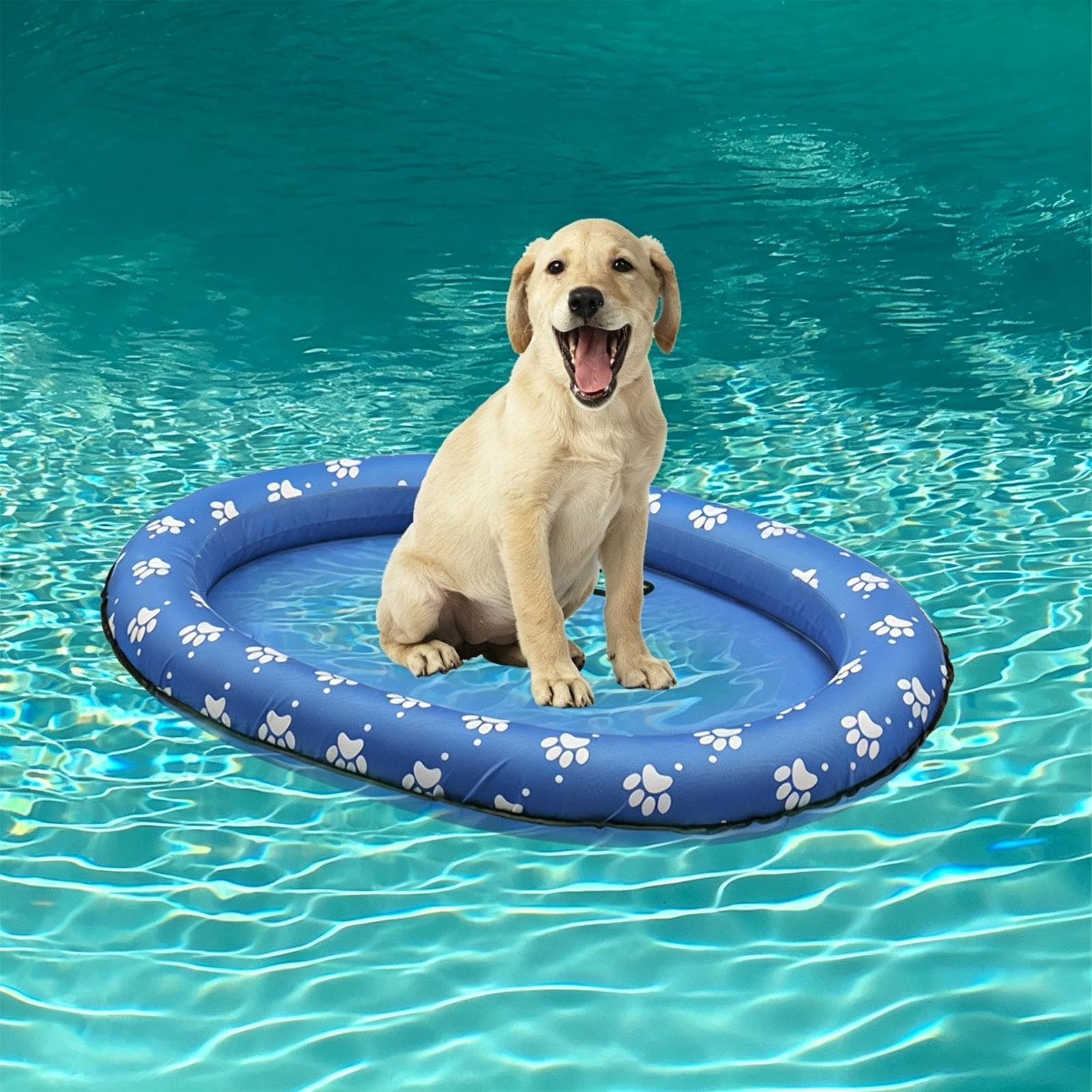 Aufblasbares Hundefloß 90x65x12cm PVC Aufblasbares Schwimmbecken mit Stabiler Stützstruktur, Wasserablauf-Löchern Und Tragbarem Design, für Hunde Und Katzen, Pool, See, Strande