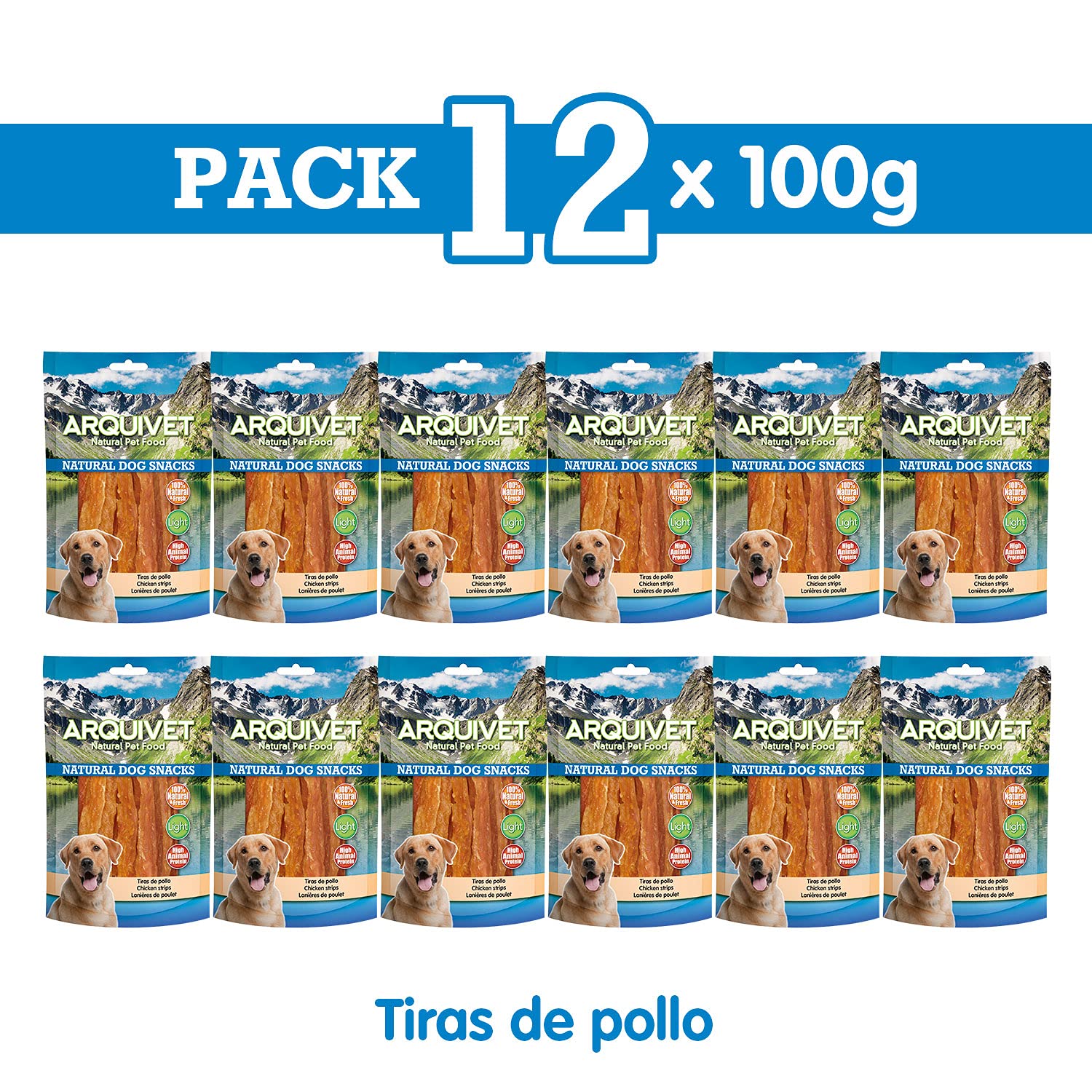 Arquivet Lot de 12 unités, Bandes de Poulet 100 g - Natural Dog Snacks - 100% Naturel - friandises, friandises pour Chiens - Produit Light - Très Riche en nutriments