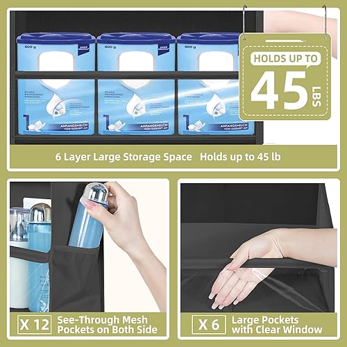 Miniatura 3 de Organizador de puerta con 6 bolsillos extra grandes, 12 bolsillos laterales, estante de almacenamiento resistente para armario, organizador de