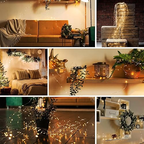 Miniatura 6 de pozzolanas Paquete de 8 luces de hadas, cadena de luces de alambre plateado impermeable, funciona con pilas, 7 pies, 20 luces LED de luna estrellada