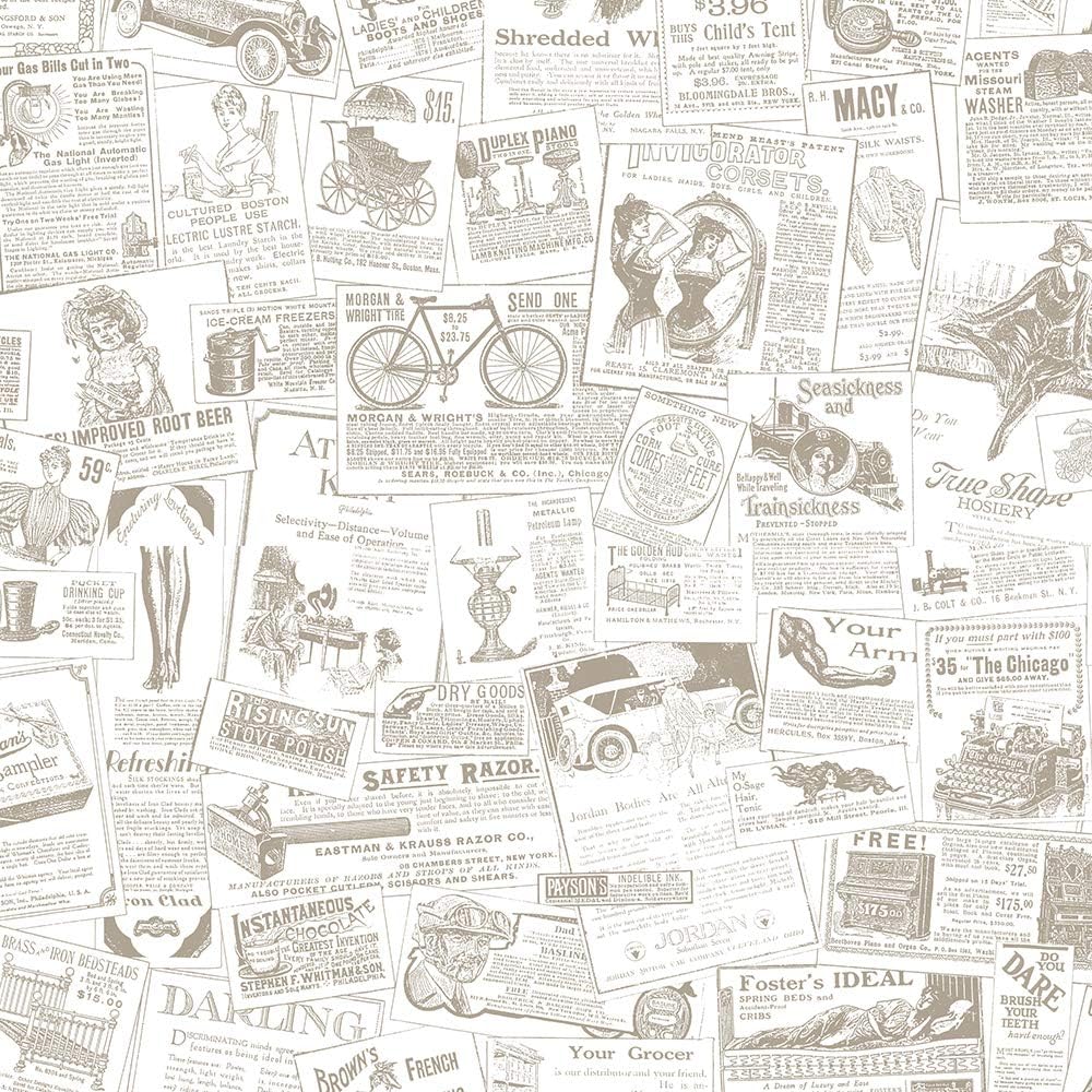 Norwall FH37500 Newspaper Prepasted Wallpaper, Beige