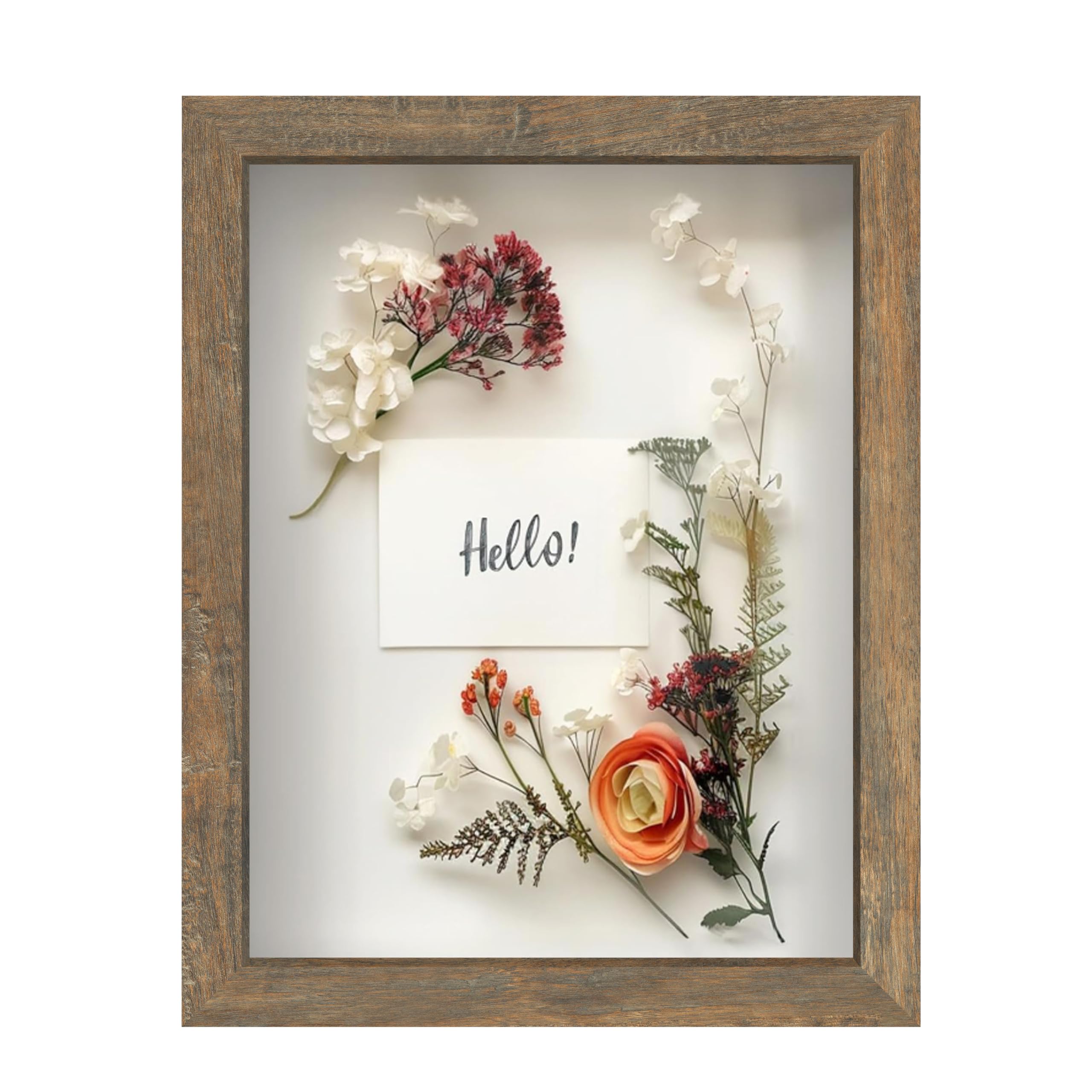 FrameWorks 8.5x11 Driftwood Wooden Shadow Box Frame – Soft Felt Back, Tempered Glass, and Included Elegant White Ball Push Pins