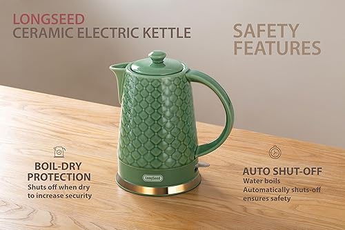 Miniatura 3 de Hervidor eléctrico de cerámica, 1.5L1200 W hierve agua rápida y fácilmente con protección de ebullición y secado automático, base giratoria