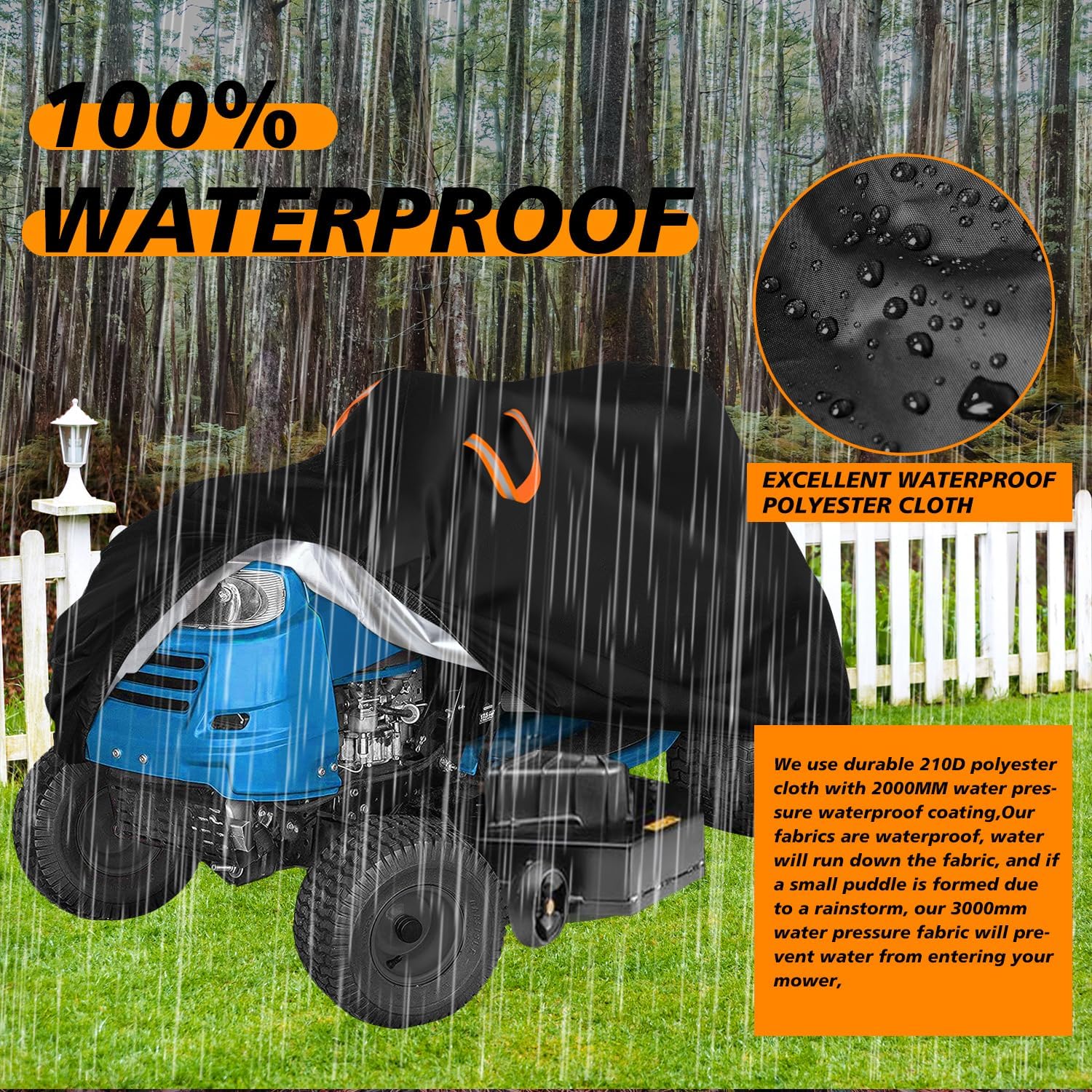 Riding Lawn Mower Cover,Fits up to 54" Decks Lawn Mower Cover Waterproof Durable 210D Polyester,Anti-UV Windproof,Lawnmower Tractor Covers for Outdoor,with Buckles, 72"Lx54"Wx46"H