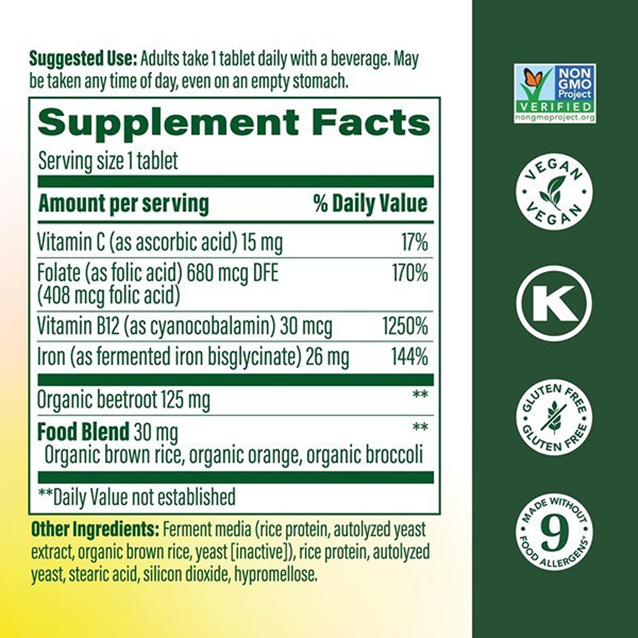 MegaFood Blood Builder Iron Supplement, Energy Support, Vegan, 180 Tablets — Amazon image 3