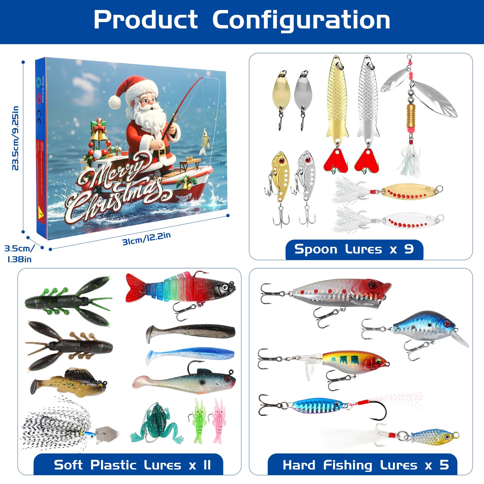 Calendario de Adviento de Pesca 2025, Juego de Señuelos de 24 Días, Regalo de Navidad para Pescadores
