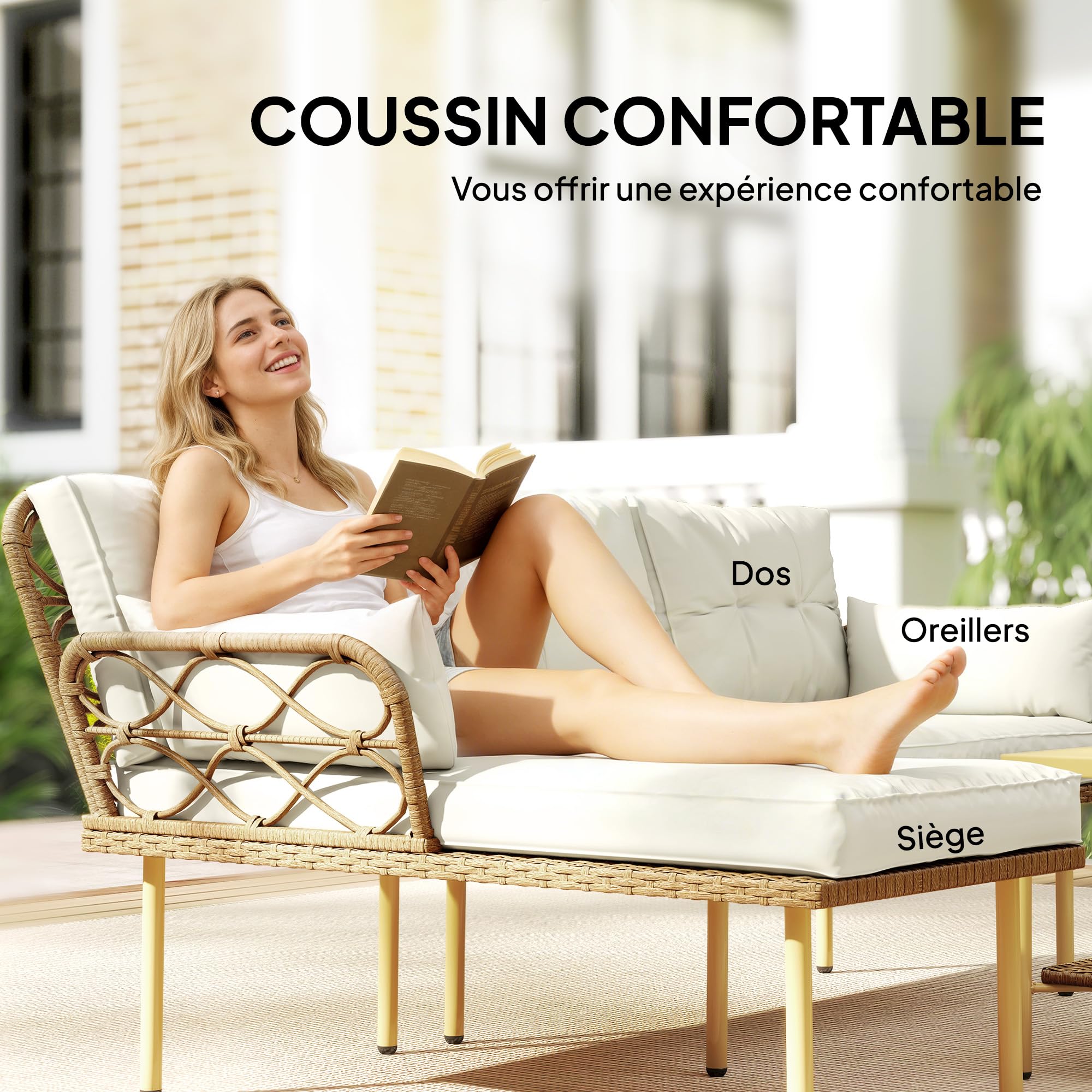 Outsunny Salon de Jardin Exterieur 4 Personnes avec 1 Table Basse Crème