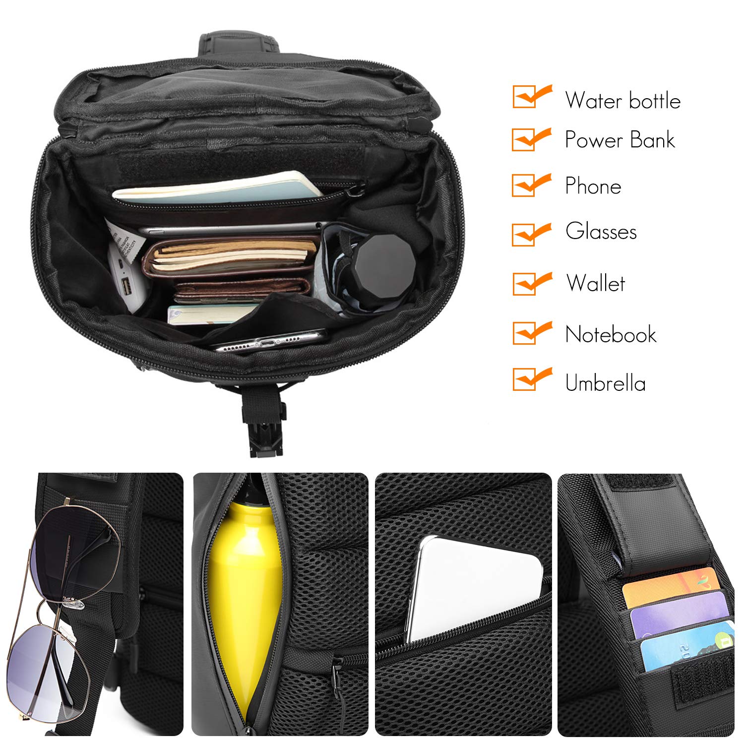 FANDARE Anti-Robo Bolso Pecho Bolsos de Hombre y Pecho con USB Negocio Sling Bag Gran Capacidad Bolsos Cruzados Bandoleras Cruzada Mochilas y Bolsas de Viaje Deportes Ciclismo Montañismo Poliéster