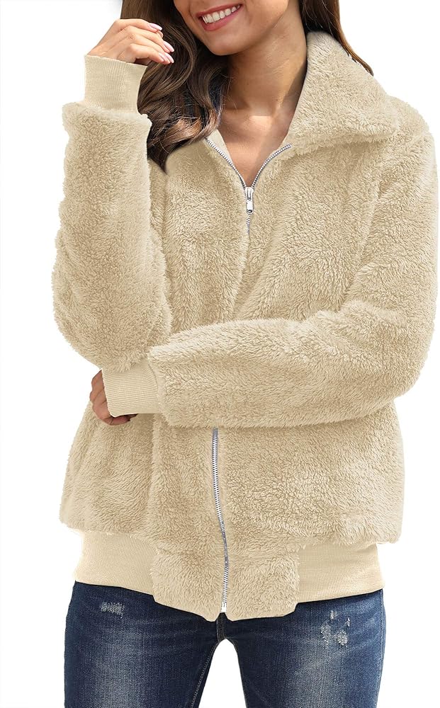 Beige fleece jacket women's Clearance