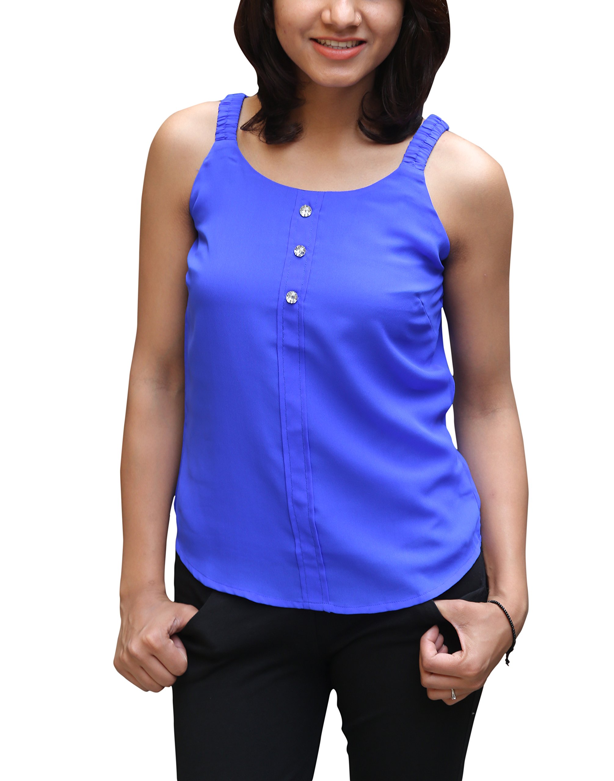 Monic Wears Womens Royal Blue spegetti top Georgette Top (MW4_Multi_Large)