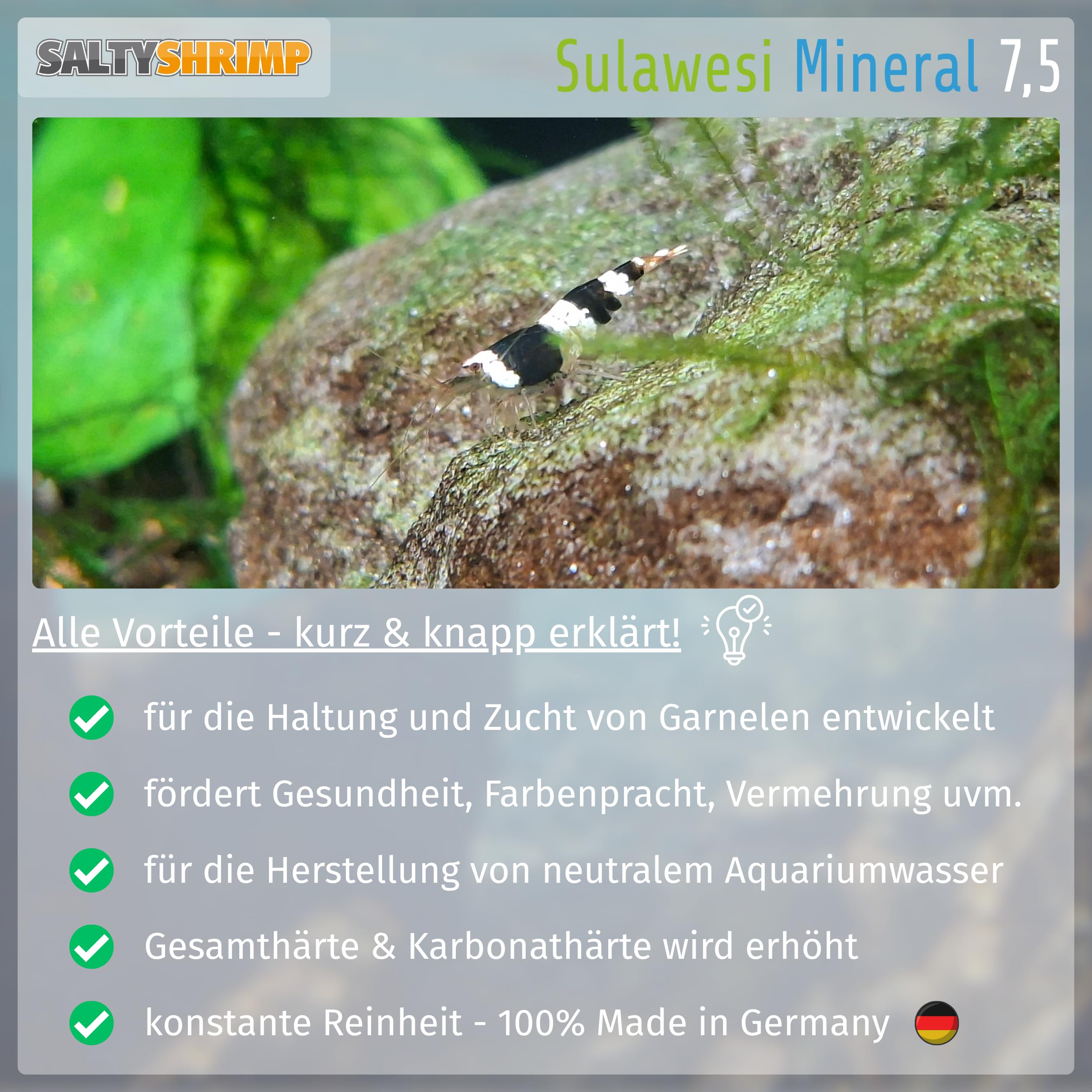 Sulawesi Mineral 7,5 | 110g - Sal de Sulawesi para endurecer Agua de ósmosis, Agua de Lluvia, Agua desmineralizada. Favorece la regeneración microbiana