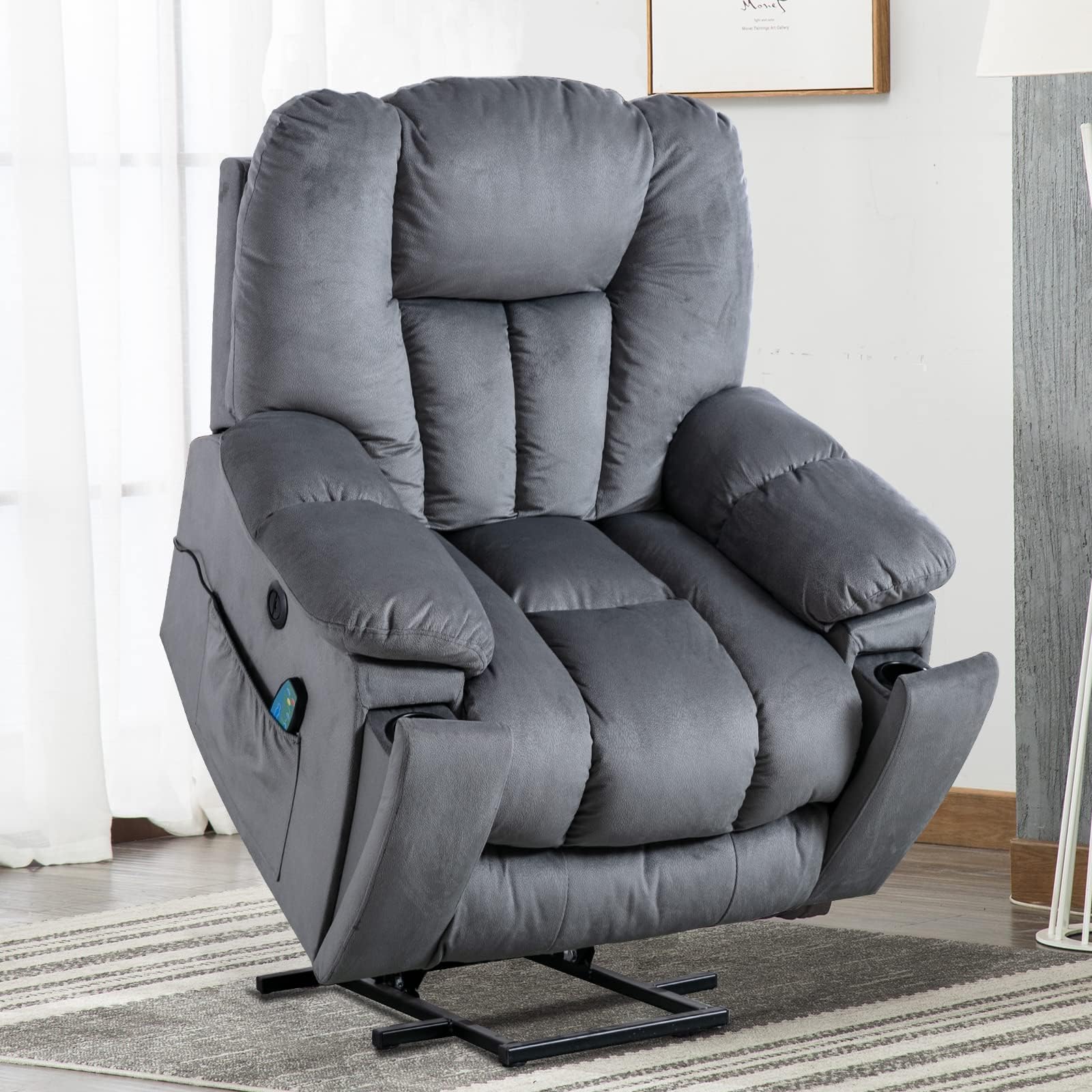 CANMOV Power Lift Recliner Chair with Massage and Heat for Elderly, Grey