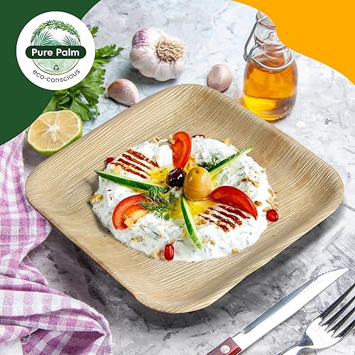 Miniatura 9 de Platos de fiesta de 6 pulgadas, platos de hoja de palma, platos biodegradables, 25 piezas, bonitos platos desechables cuadrados con aspecto de