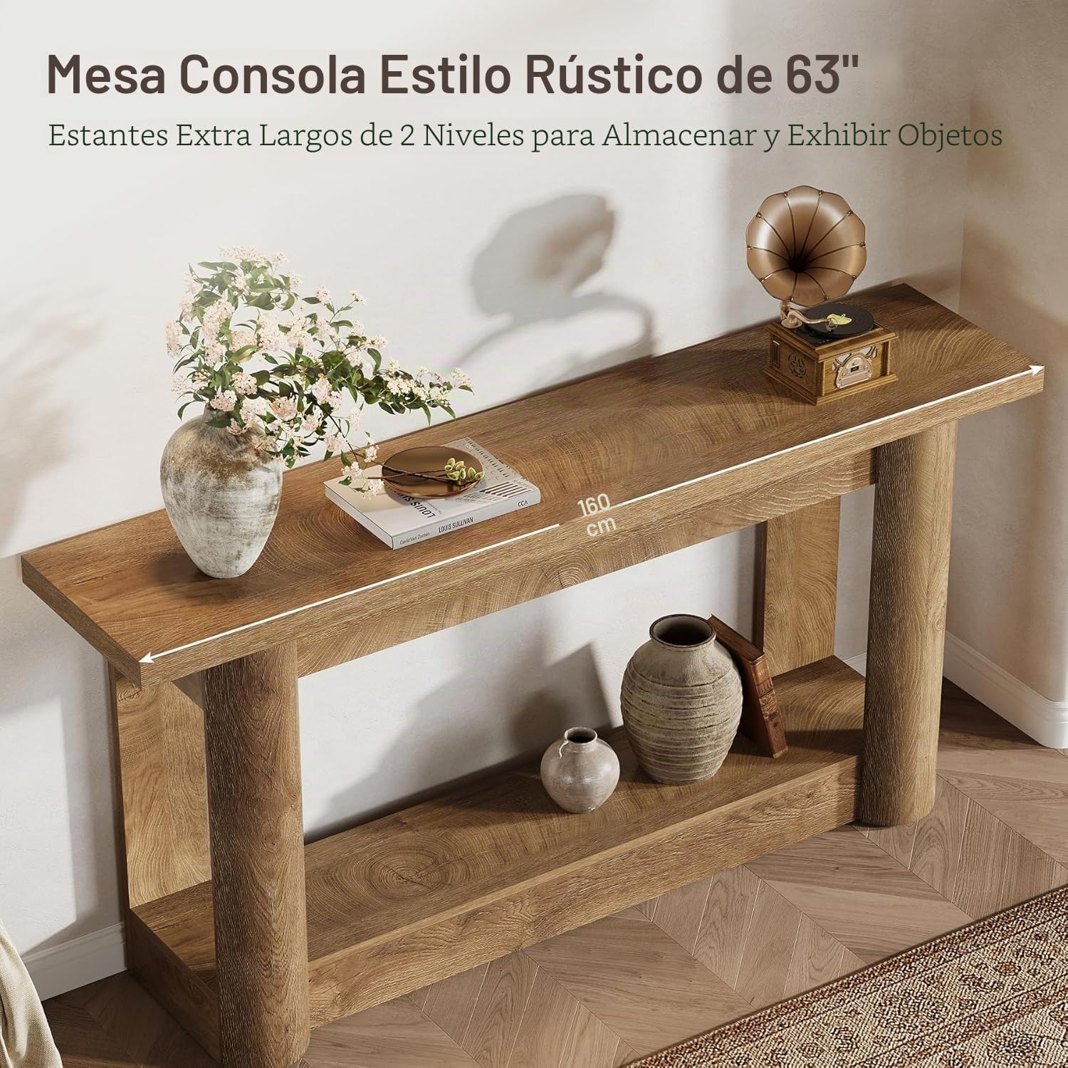 Lailang 160cm Mesa de Entrada, Consola recibidor Madera, Mueble de Entrada recibidor, Mesa Consola Estrecha, Recibidor Entrada Moderno, 160 x 8 x 20 cm, Marrón