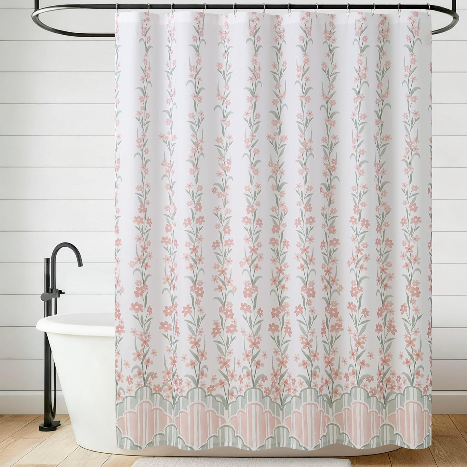Jessica Simpson 70"x72" Fabric Shower Curtain with 12 Hooks, Nori Floral Blush 13-Piece Shower Set
