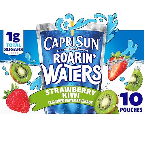 Capri Sun Roarin' Waters - Bebida de agua de kiwi y fresa, caja de 10 unidades, bolsas de 6 onzas líquidas