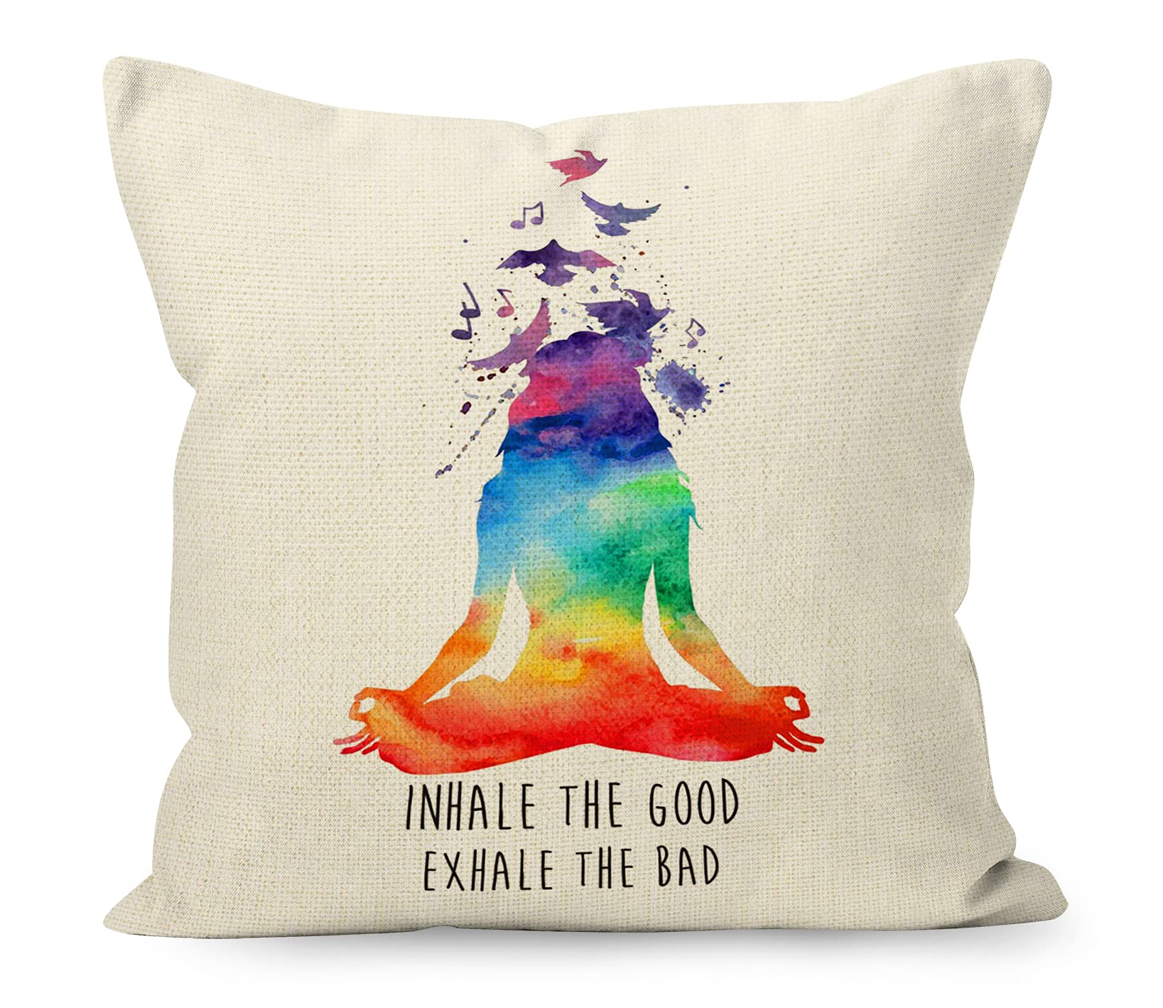 YUESHARE Watercolor Inspirational Quotes Colorful Inhale The Good Exhale The Bad Linen Throw Pillow Cover, Yoga Lover Gifts for Home Room Bed Sofa
