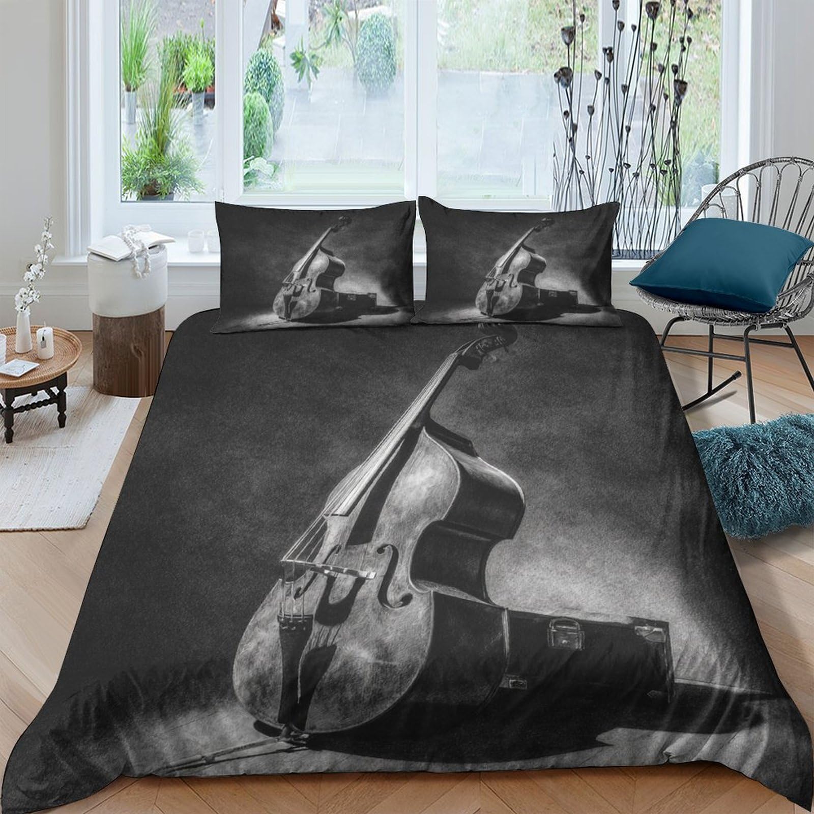 Ctjqhvkz Style-5 3D Printed Cello Musical Instrument Fitted Sheet Microfiber Soft Artistic Bed Cover For Bedroom Guest Room Decor Protection Single（135X200cm）