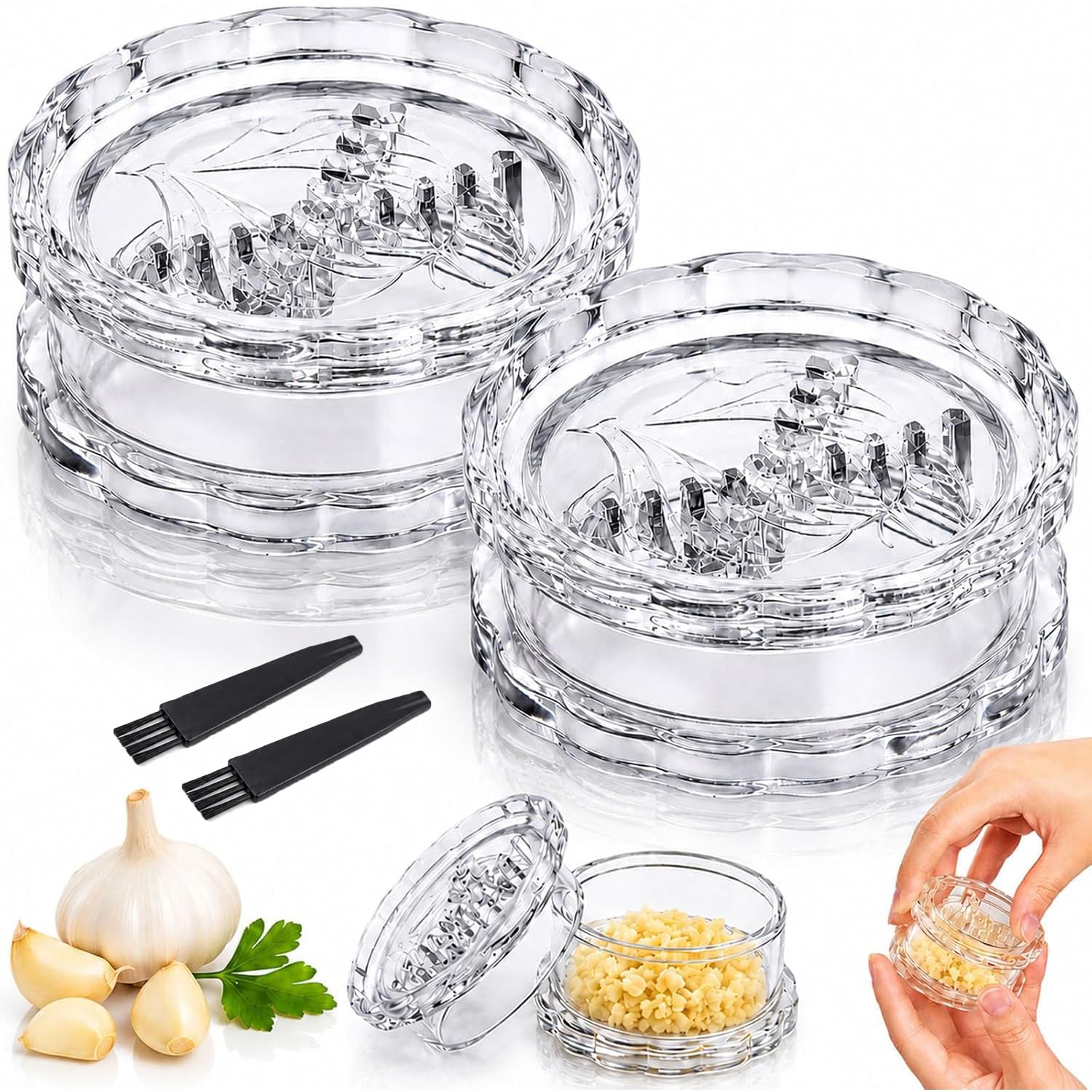 2PCS Clear Garlic Twist Crusher Mincer, Ginger Mincer Tool, Manual Garlic Twister and Mincer, Garlic Crusher, Garlic Grinder, Compact Garlic Mincer Tool, Ginger, Herbs