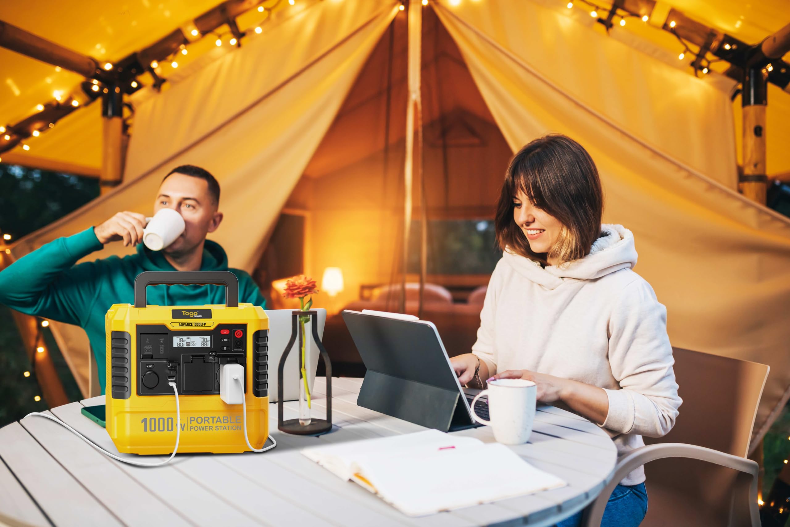 Togo POWER estación de energía portátil 1000W 1037Wh, generador solar con batería LiFePO4, pantalla LCD, 4 modos de carga y 8 salidas para camping y cortes eléctricos