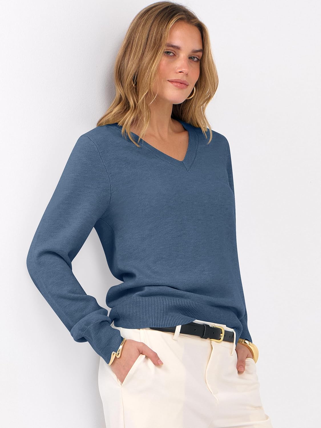 ANRABESS Womens Long Sleeve V Neck Sweaters 2025 Fall Casual Classic Soft Loose Fit Basic Pullover Jumper Top - Image 5