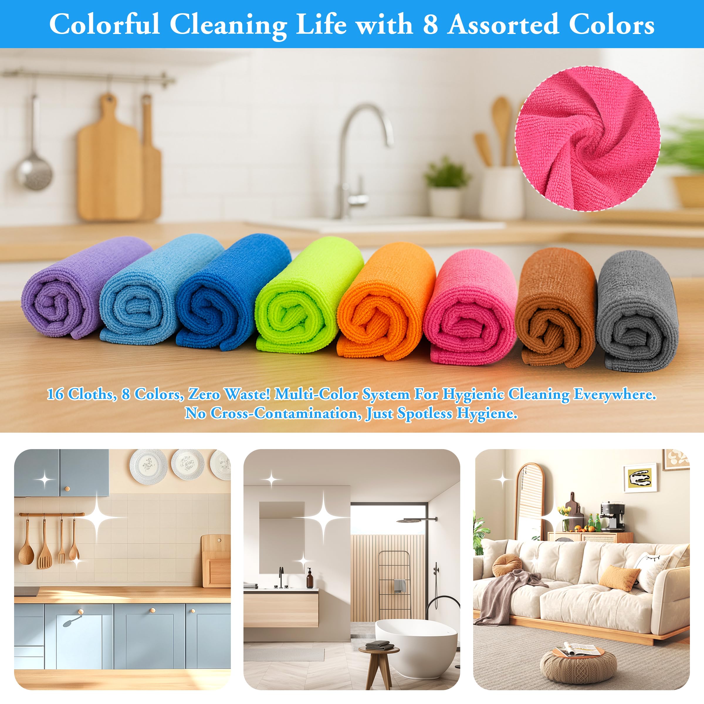 Snapklik.com : Lucdnc Microfiber Cleaning Cloths 16 Pack 8 Color ...