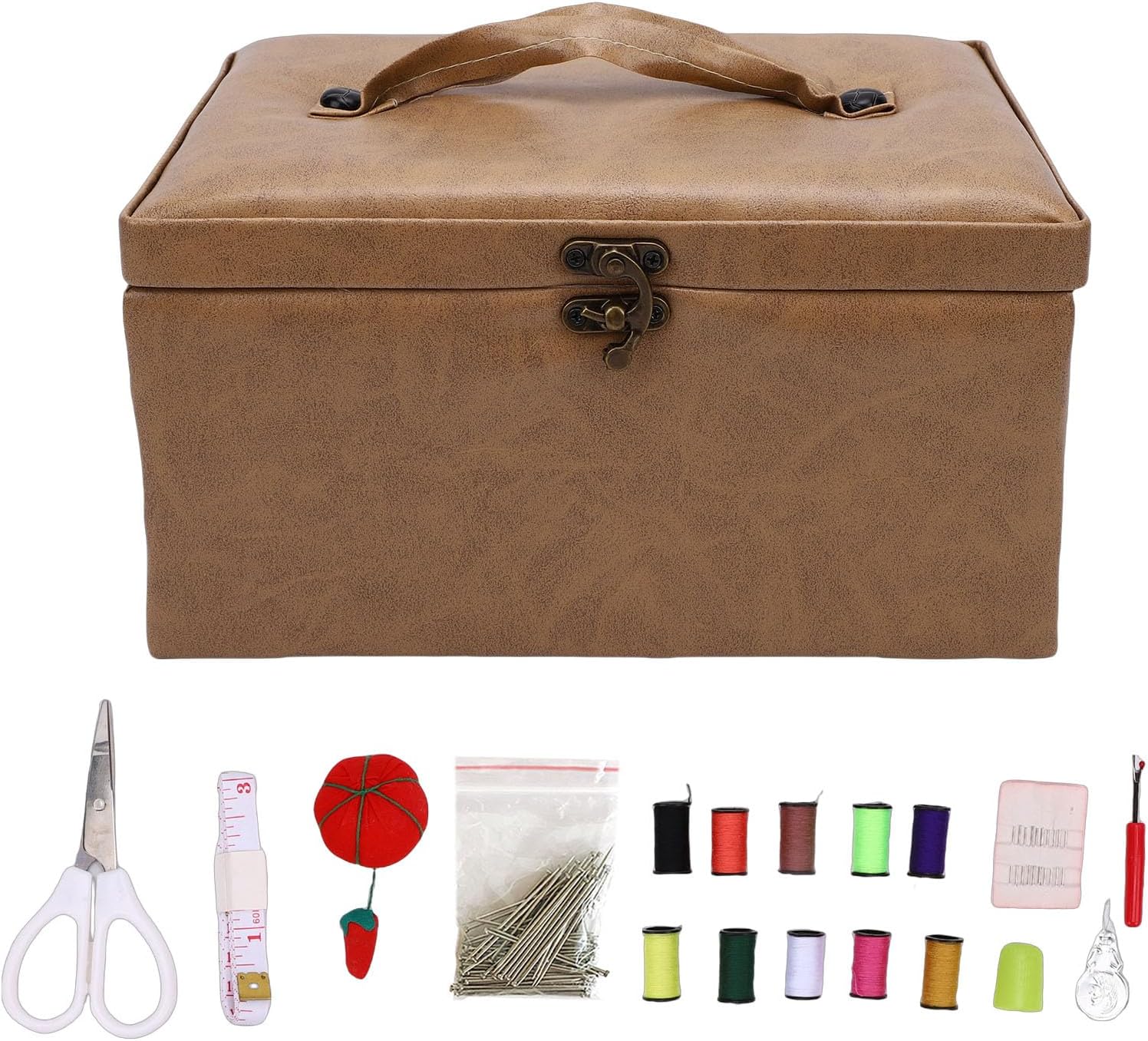 TYTOGE Sewing Basket with Accessories Pins Threads Scissors Seam Ripper Thimble Needle Threader Sewing Kit Box