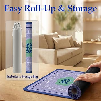 Purple Mahjong Mat for Table, American Mahjong Mat, 32.4x32.4 in 3mm Non-Slip Noise-Reducing Neoprene Table Cover with Carrying Bag for Mah Jongg, Poker, Card Games and Dominoes(Fortune)