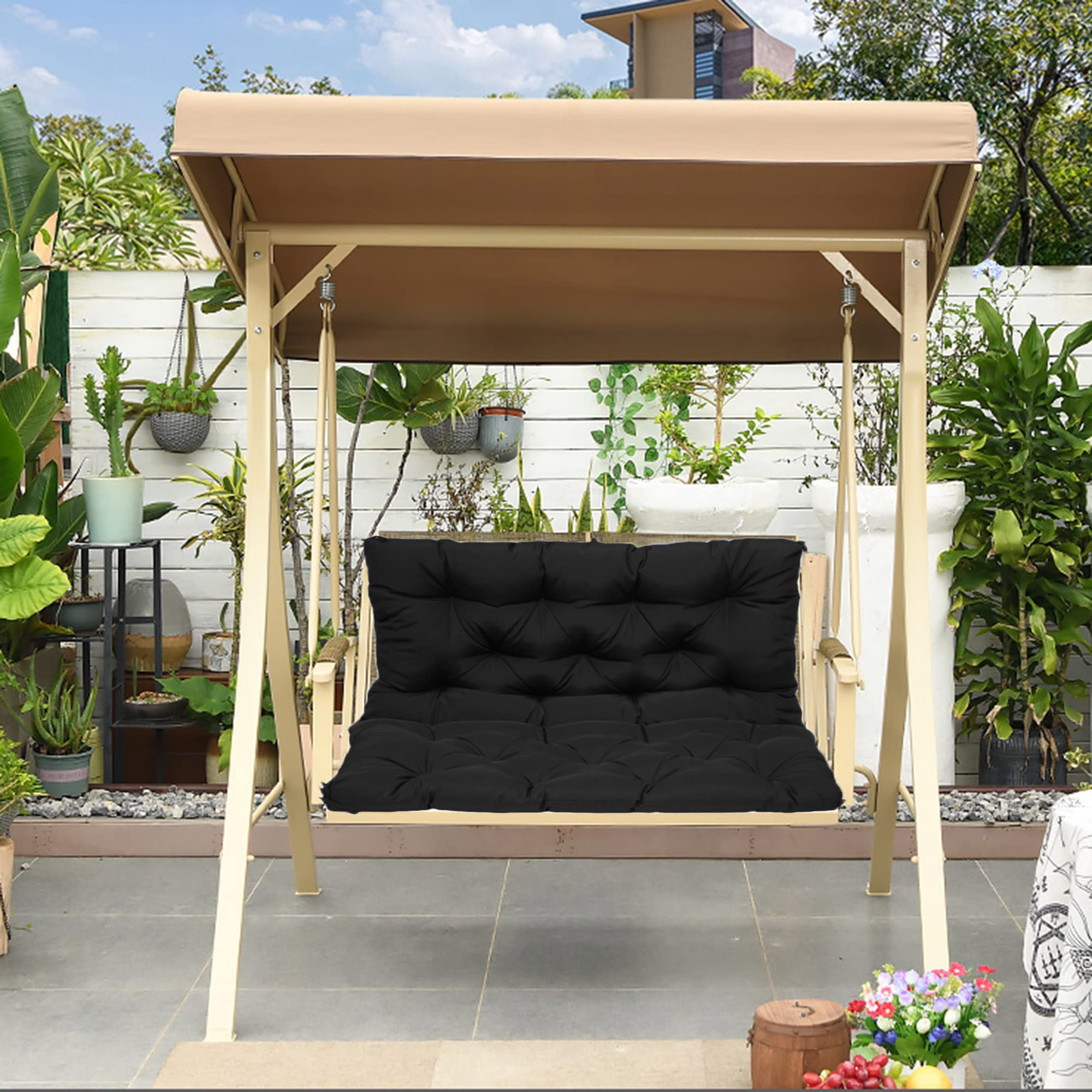 Coussin de rechange imperméable avec dossier 100x100 cm pour grand banc de jardin 2 places
