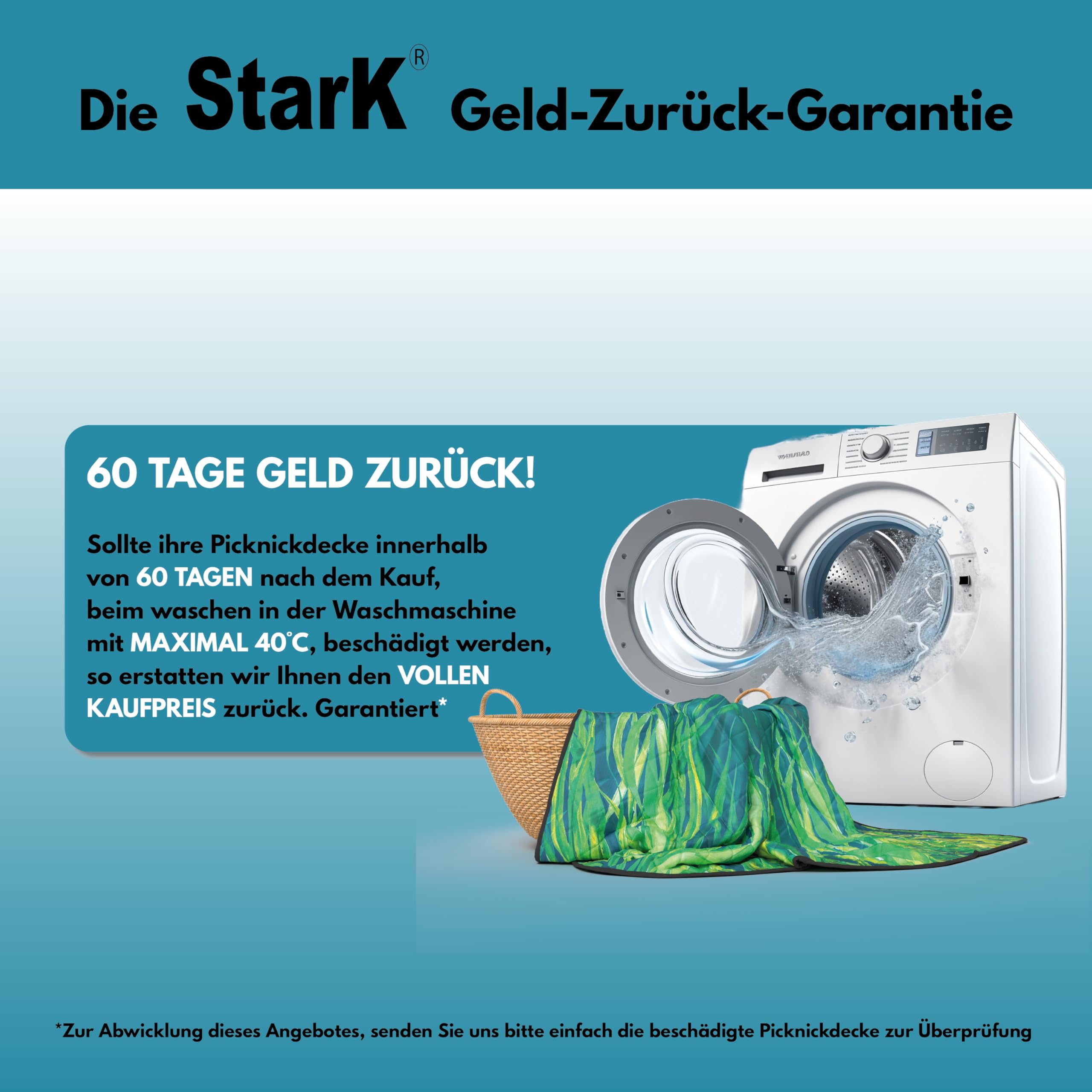 StarK Picknickdecke Ocean 200x200 Wasserdicht,3 -lagige Stranddecke Sandfrei ohne Nähte,Waschbare Strandmatte gepolstert (Ocean)