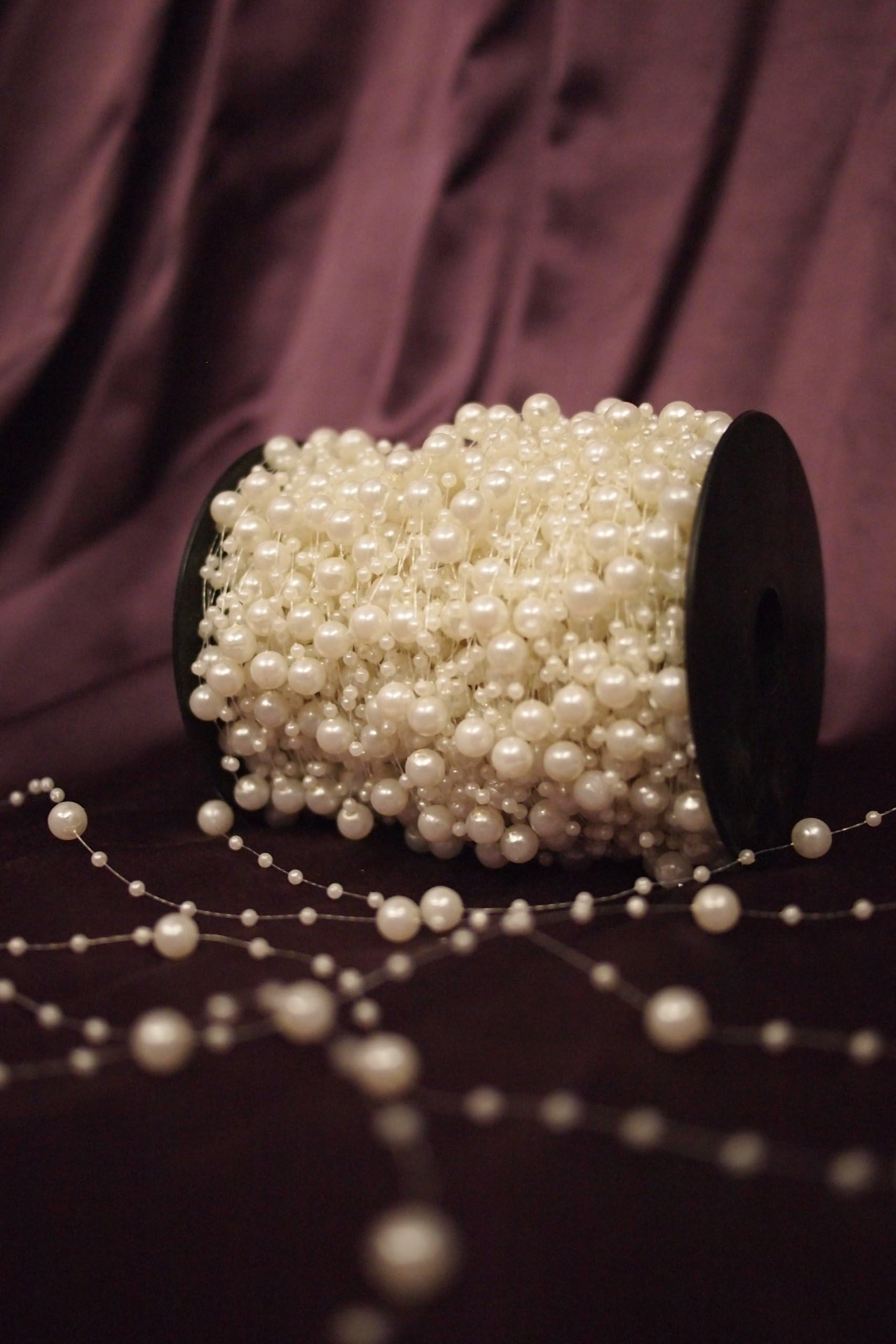 8mm & 3mm Pearl String Bead Garland Wedding Decoration 10m in length (White)