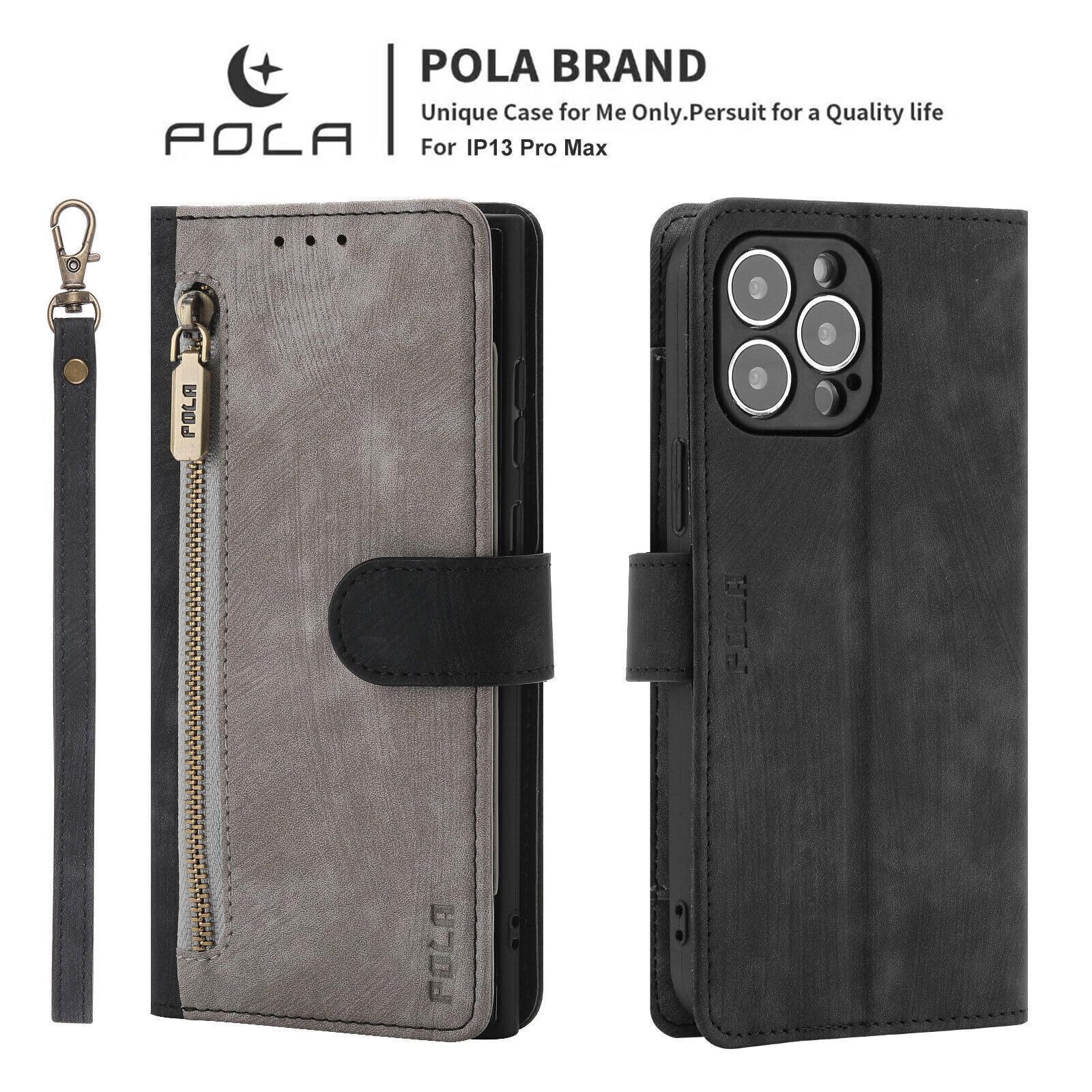 Generic etui kompatybilne z iPhone 15 PRO MAX (kolor: czarny/szary) stylowy skórzany portfel magnetyczne etui z klapką z uchwytem na karty