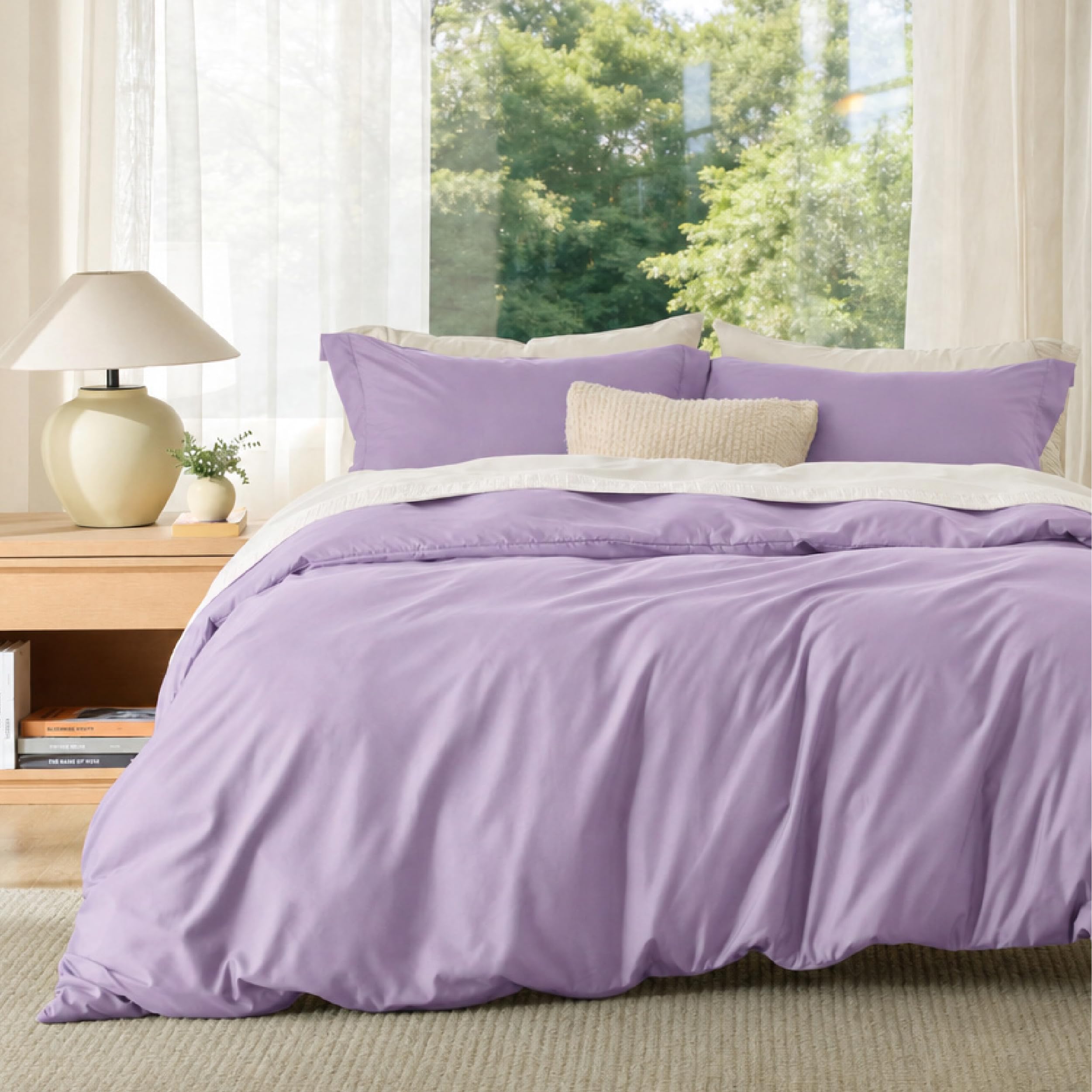 Bedsure Duvet Cover Full Size, Double Brushed Bedding Set, Light Purple