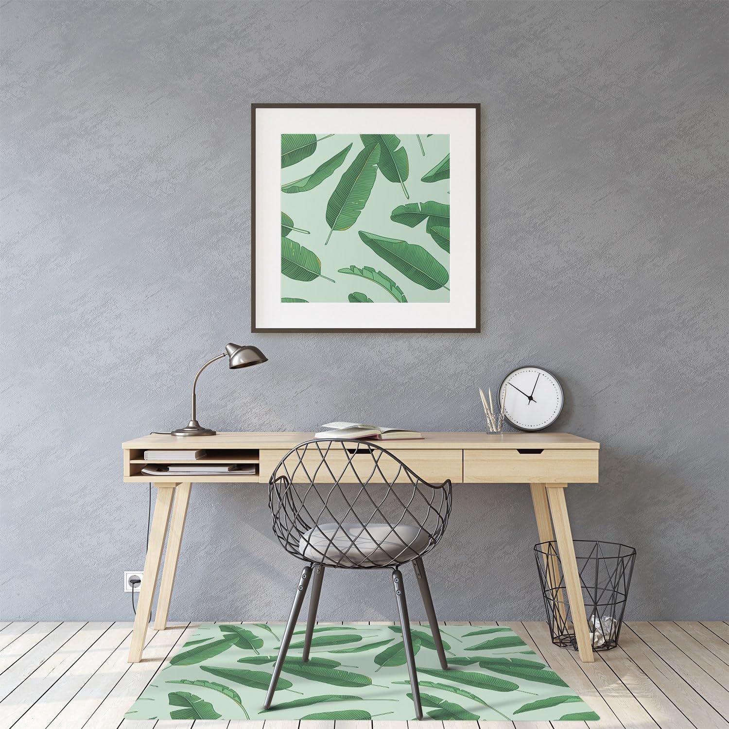 Tappetino per Sedia 100x70 cm per Ufficio a Casa PVC Vinile Impermeabile Rettangolare Facile da Pulire Resistente ai Danni Protezione di Pavimenti Antiscivolo - foglie di banano