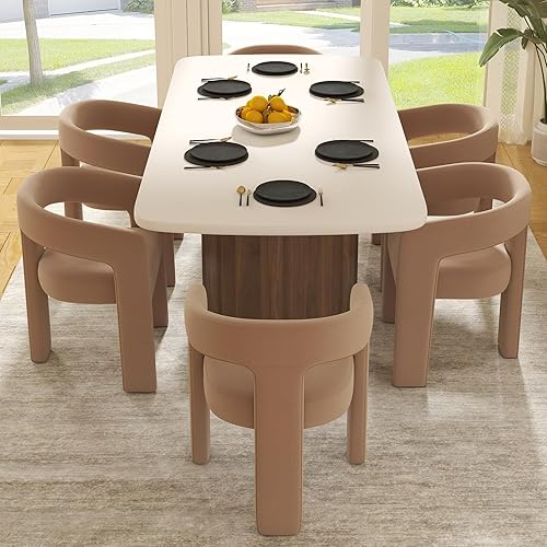 Miniatura 21 de Sillas de Comedor Modernas Tipo Barril Juego de 8, Sillas Laterales de Acento Tapizadas en Terciopelo con Brazos Cómodas Sillas de Tocador de