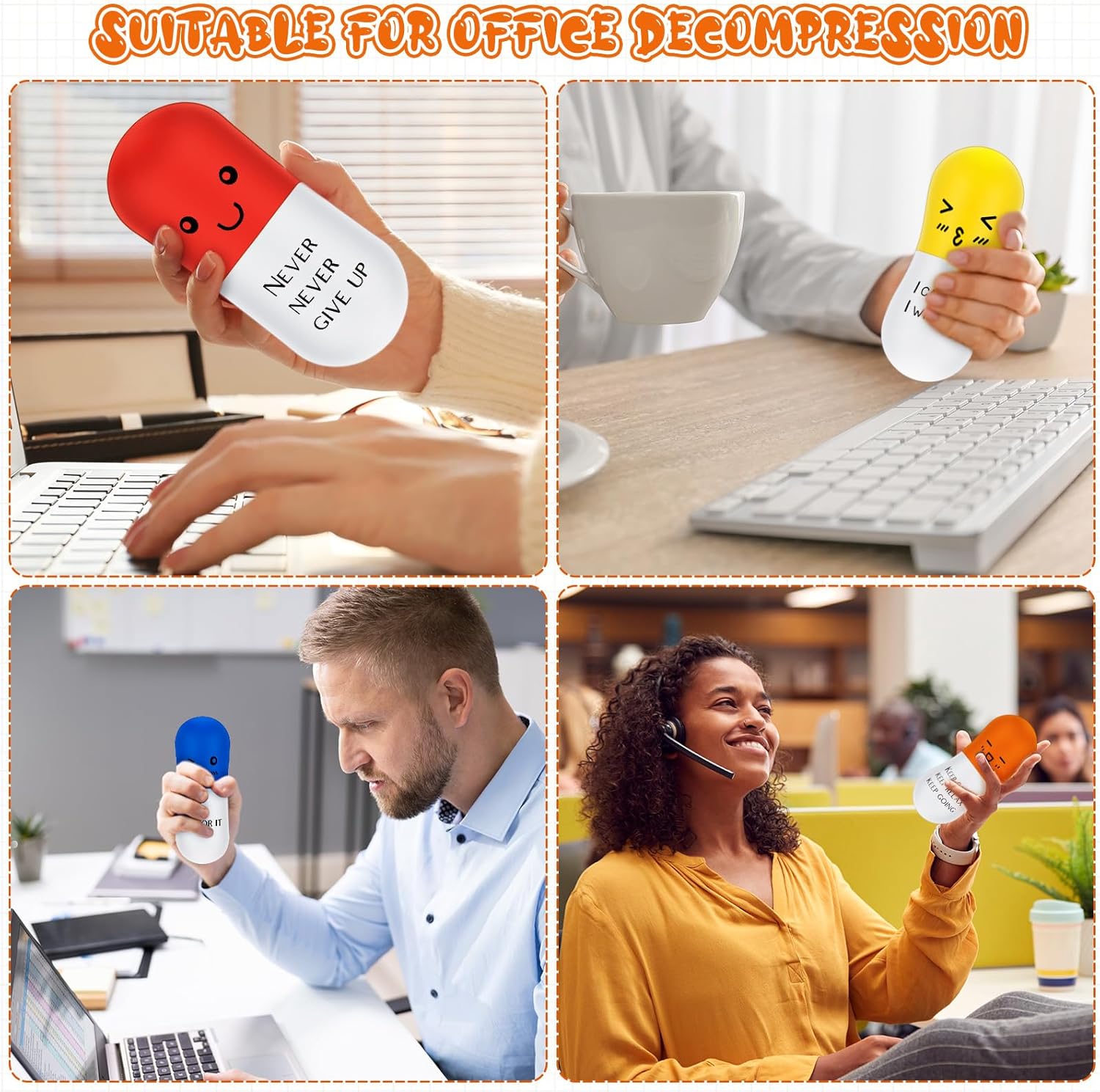 Jenaai 36 Pcs Vitamin Pill Stress Balls Motivational Squeeze Stress Relief Balls Pill Shaped Foam Squeeze Ball Anger Management Toys Grip Strengthener for Adults Anxiety Fidget Nursing