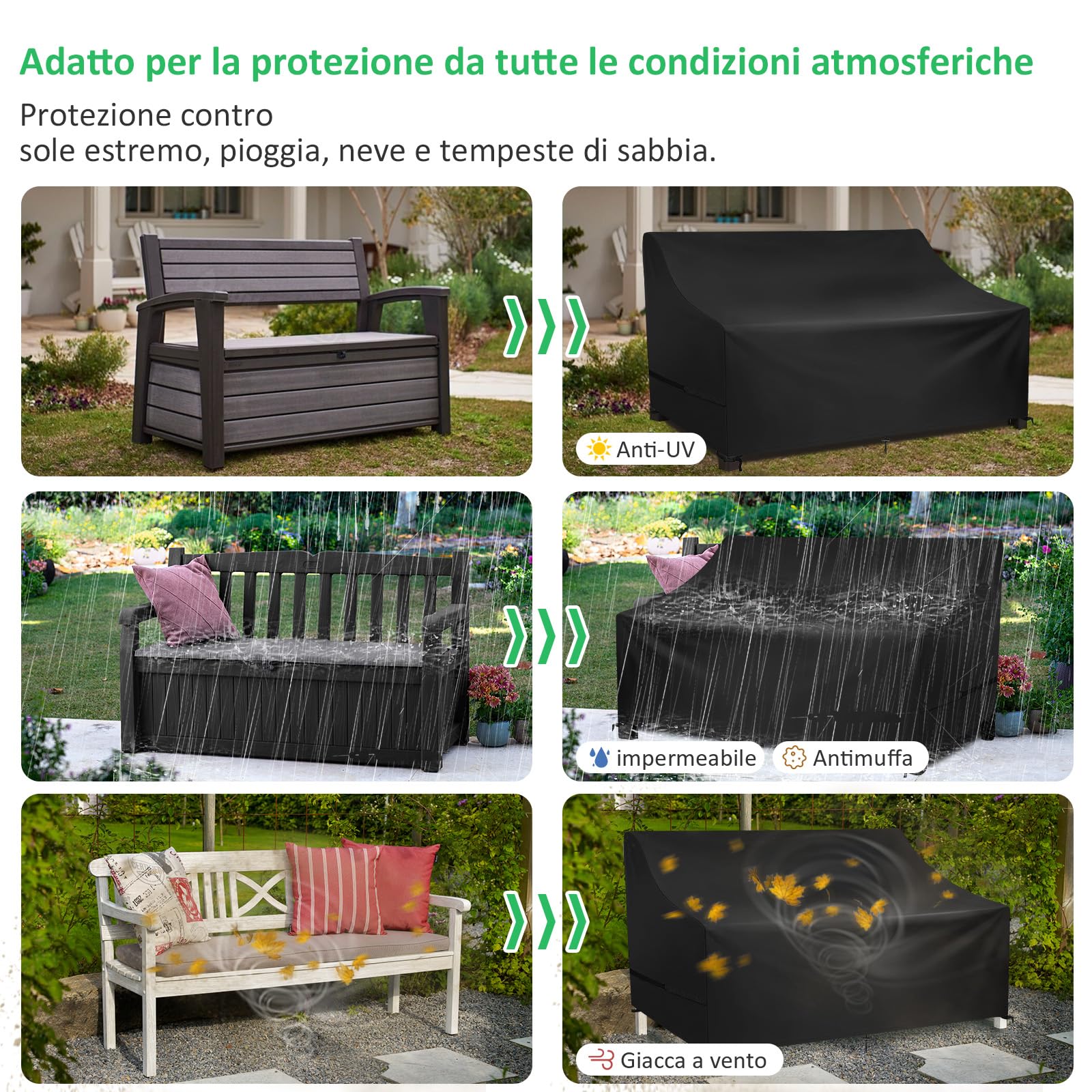 Telo Copridivano 3 Posti da Esterno Impermeabile, Copridivano lounge, Tessuto Oxford 600D Copertura Divano Esterno Protezione Dalla Pioggia, Vento, Sole e Dalla Lacerazione (134x70x65/94cm)