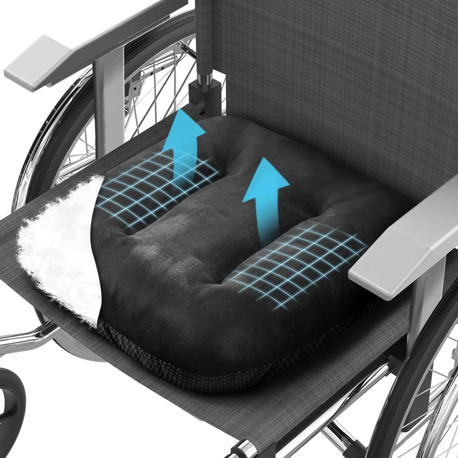 Usmack 16"x16" Wheelchair Cushions with Cotton Fill – Removable Washable Cover & Carry Handle, Non-Slip Wheelchair Seat Cushion for Wheelchairs,