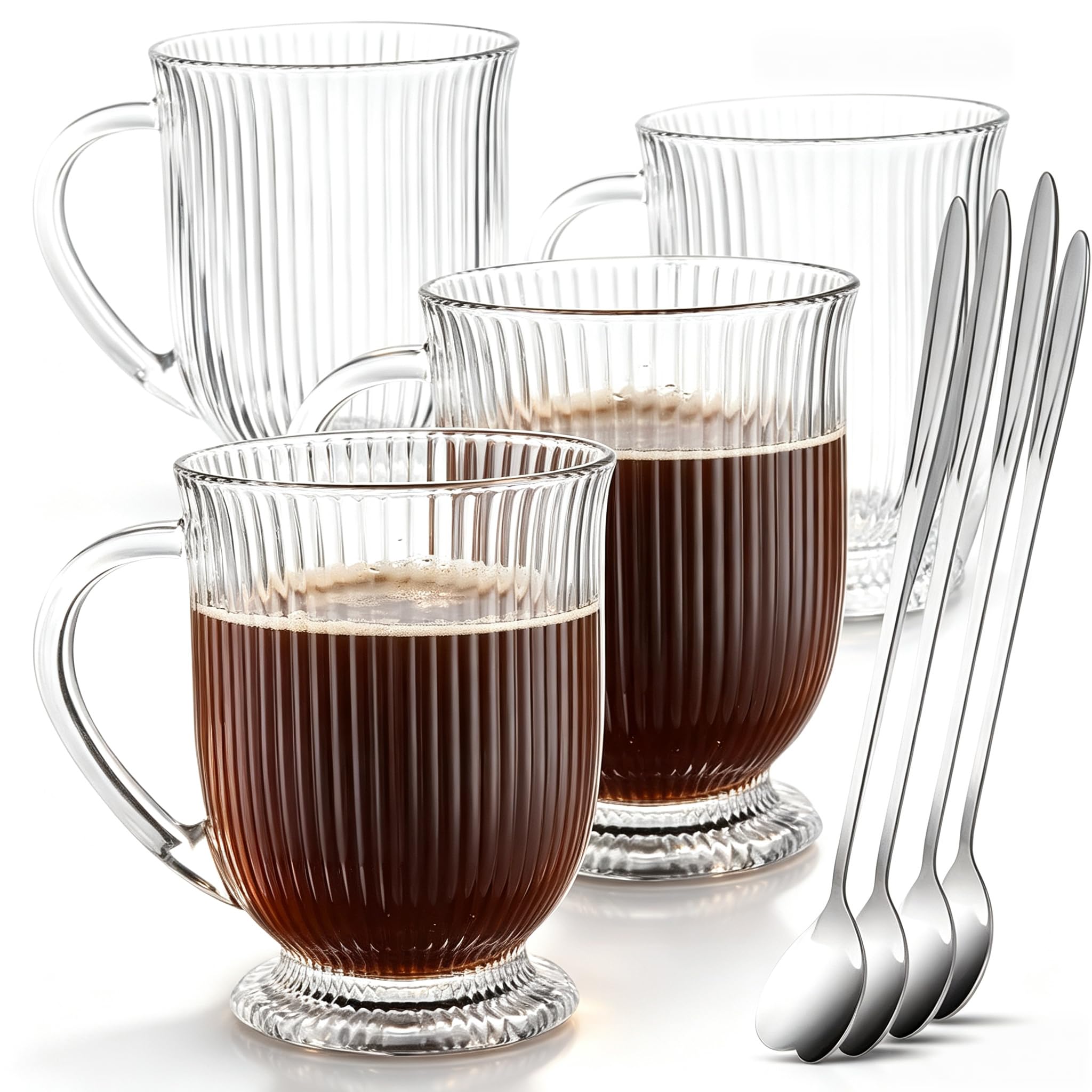 Photo 1 of NBABSR Ribbed Glass Coffee Mugs with Spoons Set