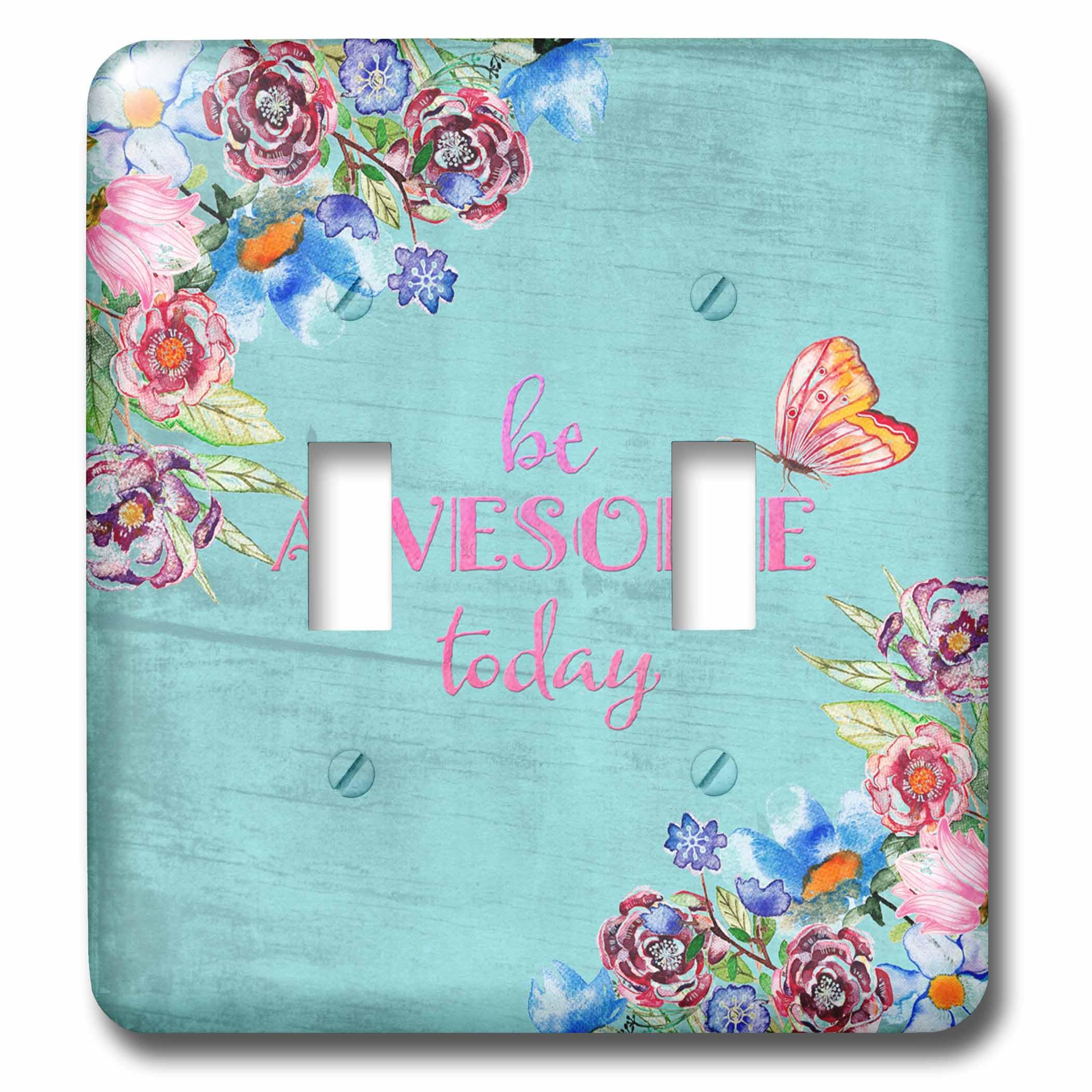 Interrupteur double typo florale bleu vintage shabby chic fleur 3dRose LSP_252353_2